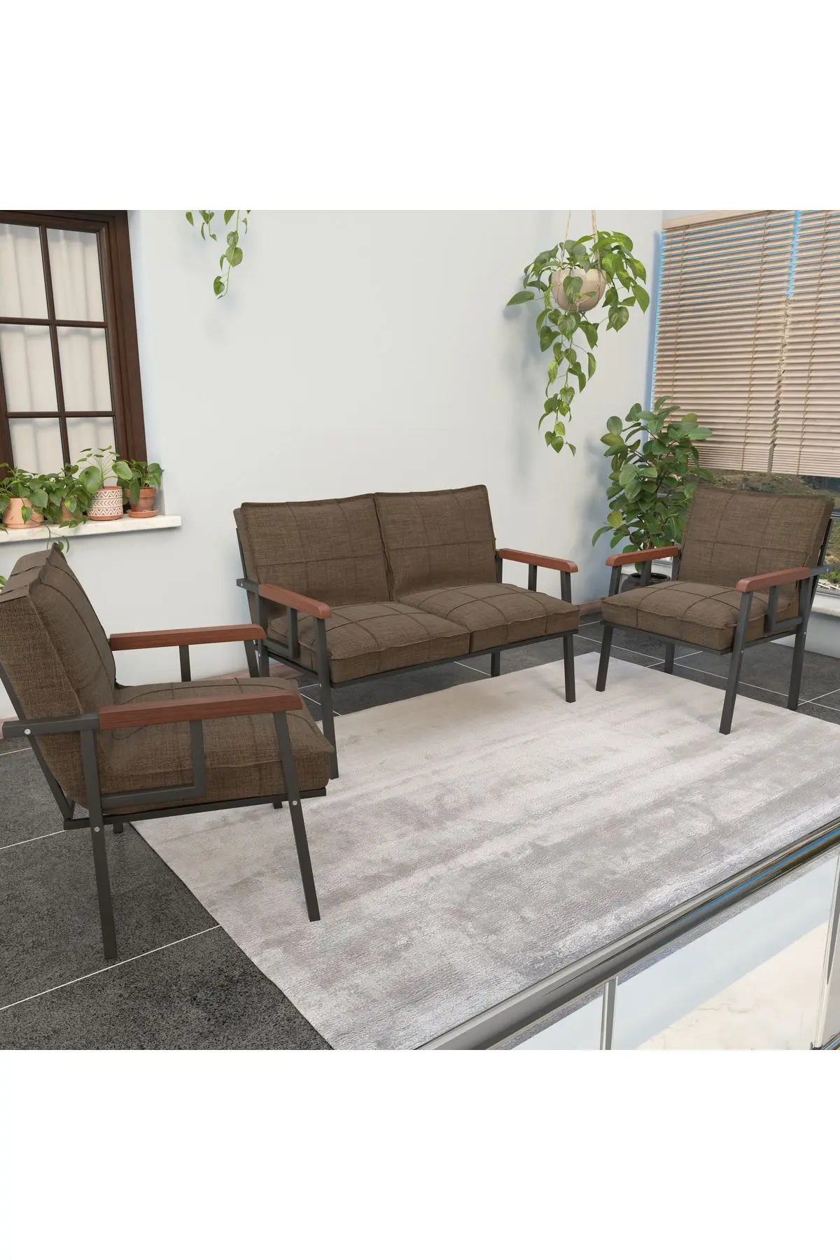 Mygusi " Modern'' Balkon, Bahçe, Cafe - Metal Kanepe Koltuk Takımı - 2 1 1