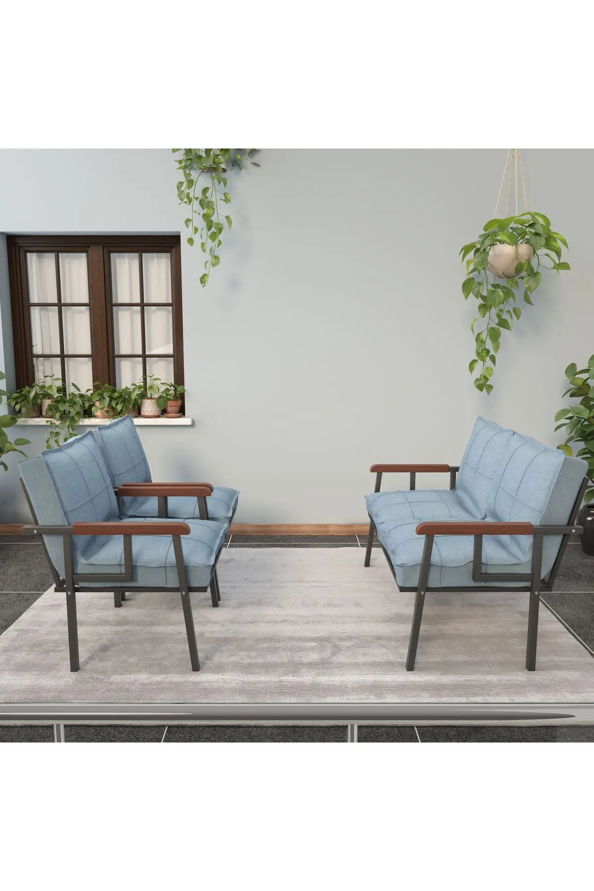 "" Modern Balkon, Bahçe, Cafe - Metal Kanepe Koltuk Takımı - 2 1 1