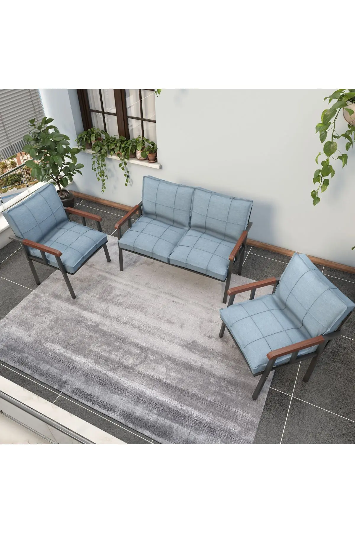 "" Modern Balkon, Bahçe, Cafe - Metal Kanepe Koltuk Takımı - 2 1 1
