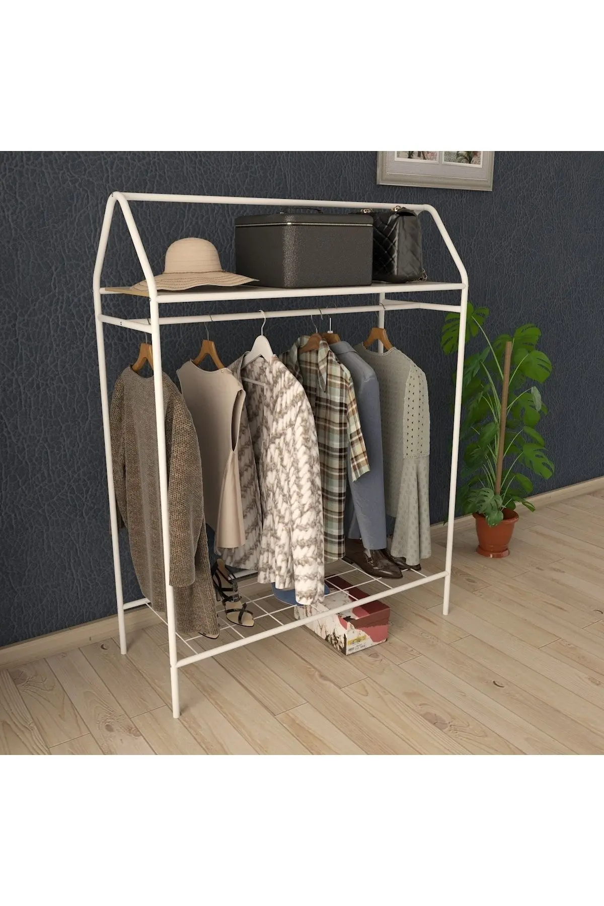 Metallica Concept Home Hanger Beyaz Konfeksiyon Askısı Raflı Butik Askı Konsept Askılık