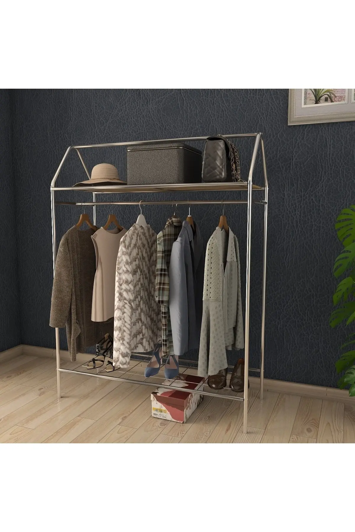 Home Hanger Krom Konfeksiyon Askısı Butik Konsep Askı Sabit Raflı Askılık