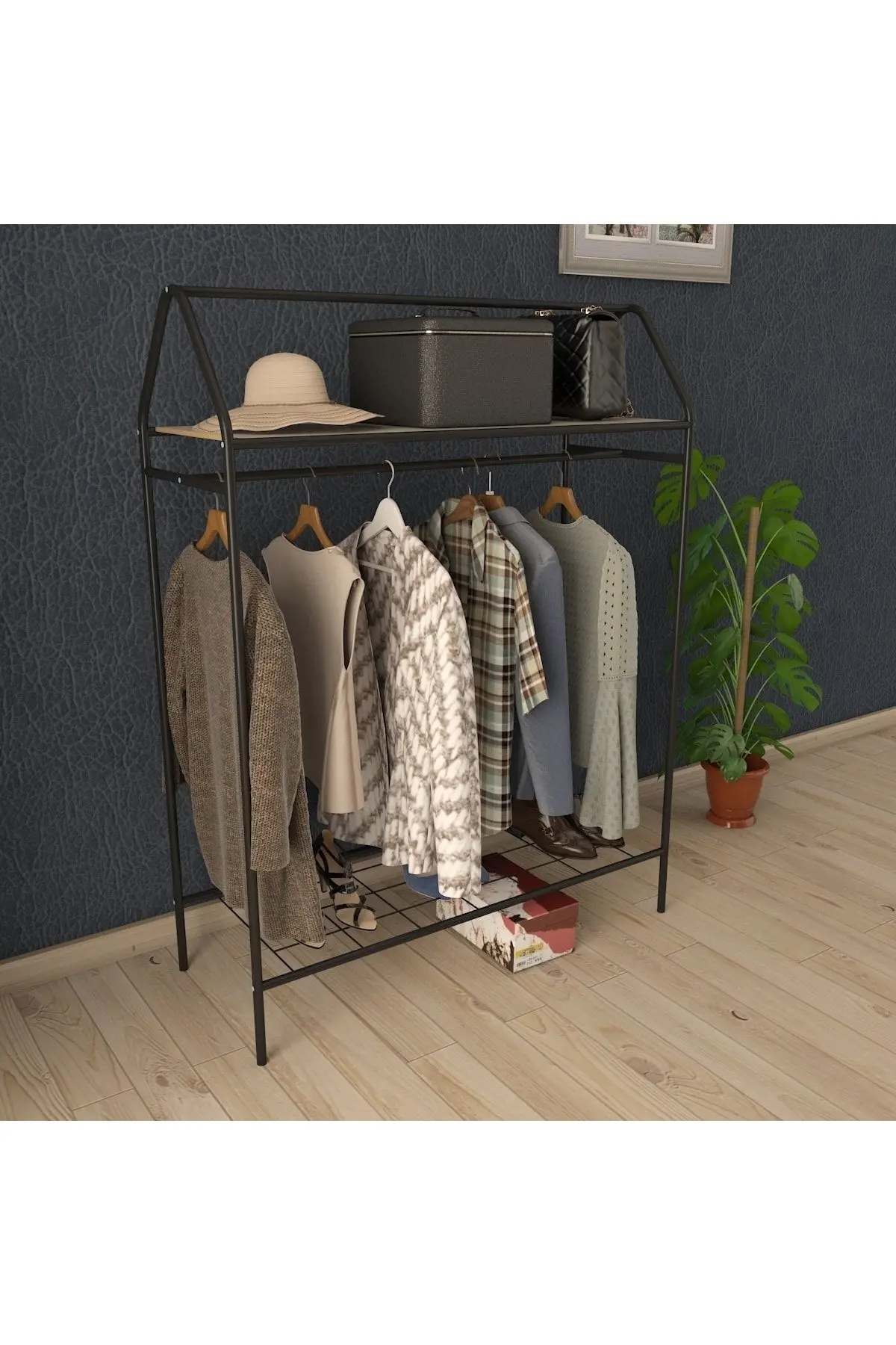Home Hanger Siyah Elbise Askılığı Raflı New Design Konfeksiyon Askısı