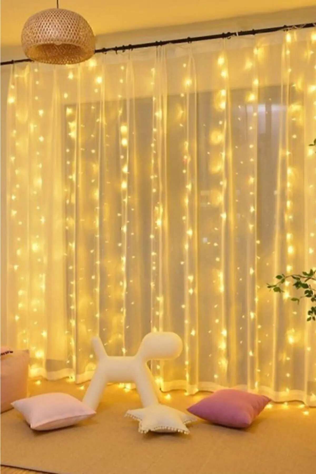 Perde Süsleme Ledi Peri Led 3m X 3m (300cm X 300 Cm) 300 Adet Led Işıklandırma Sarı (günışığı)