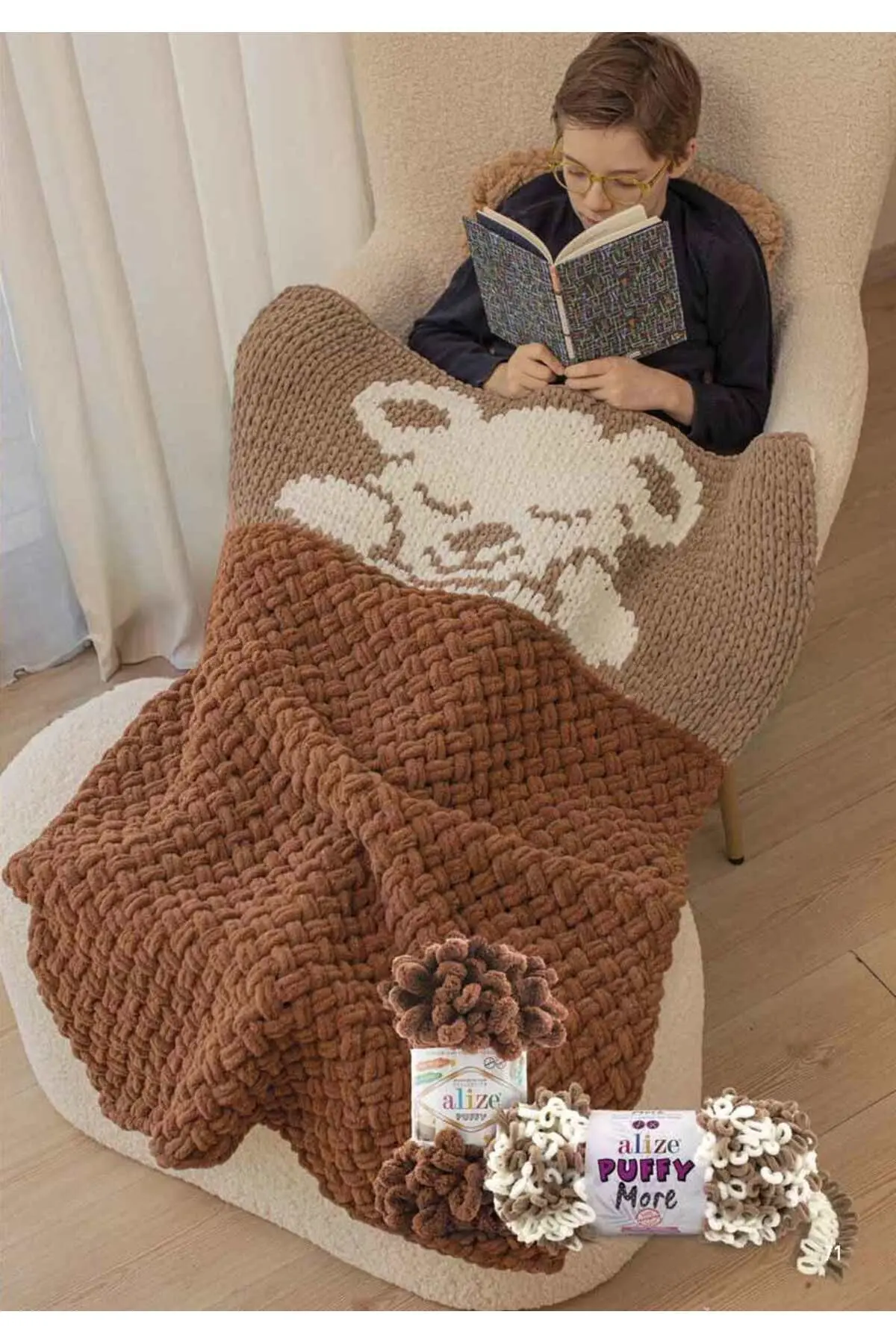 Puffy 321 El Örgü Ipliği 5'li Paket - 321 Kahve Moka - 100 Gr. 9 Mt. Parmak Örgü Ipi