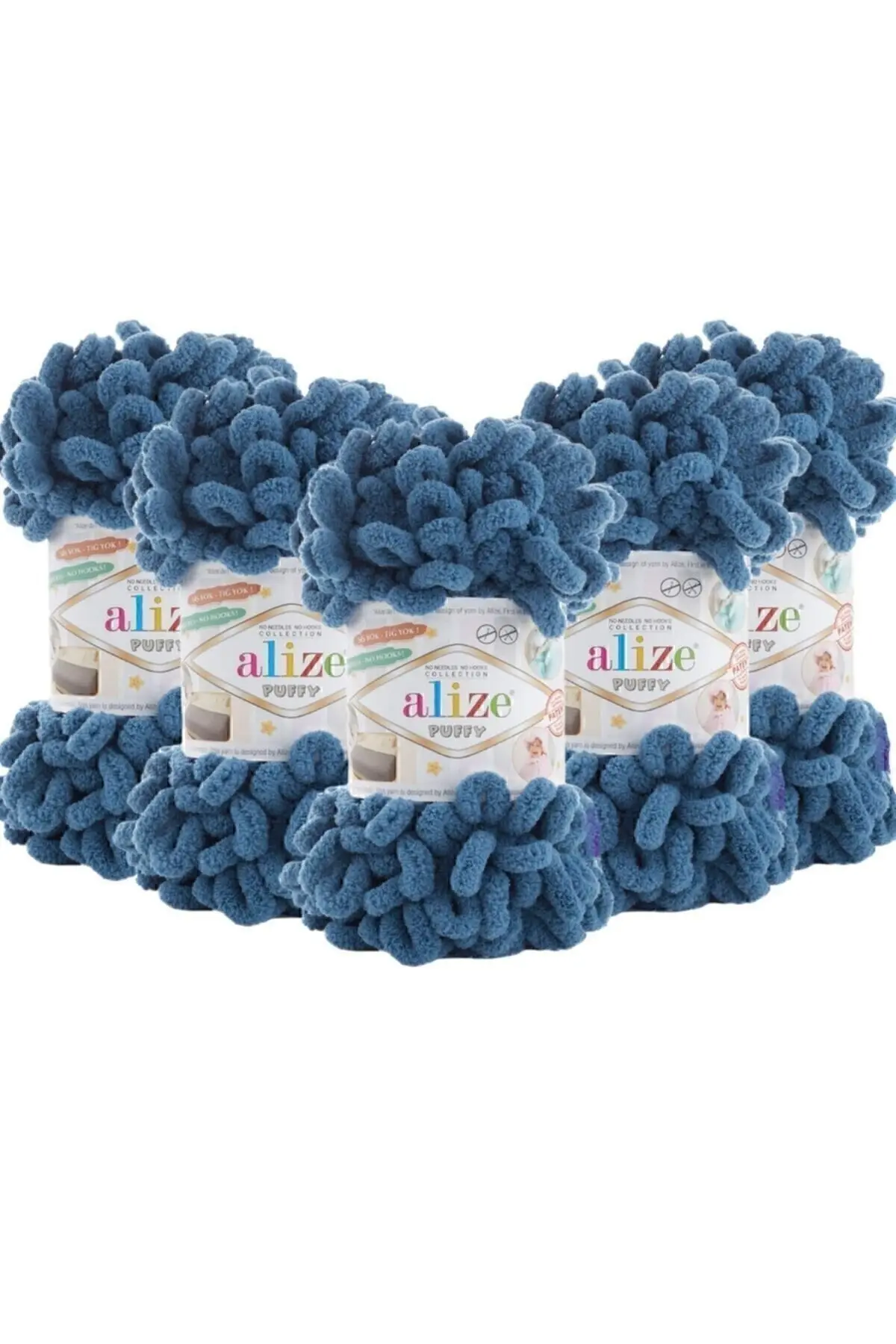 Alize Puffy 637 El Örgü Ipliği 5'li Paket - 637 Havacı - 100 Gr. 9 Mt. Parmak Örgü Ipi