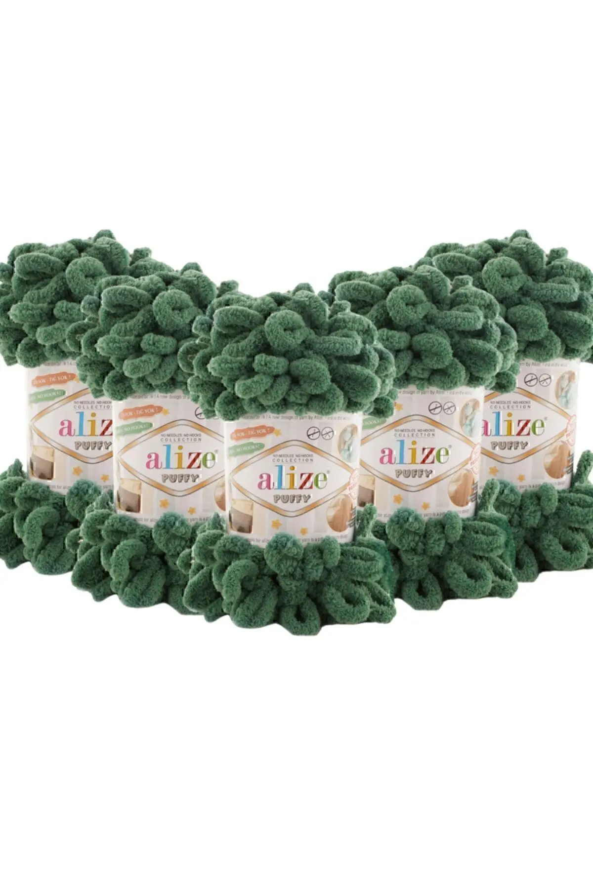 Alize Puffy El Örgü Ipliği 5'li Paket - 532 Cam Yeşili - 100 Gr. 9 Mt. Parmak Örgü Ipi