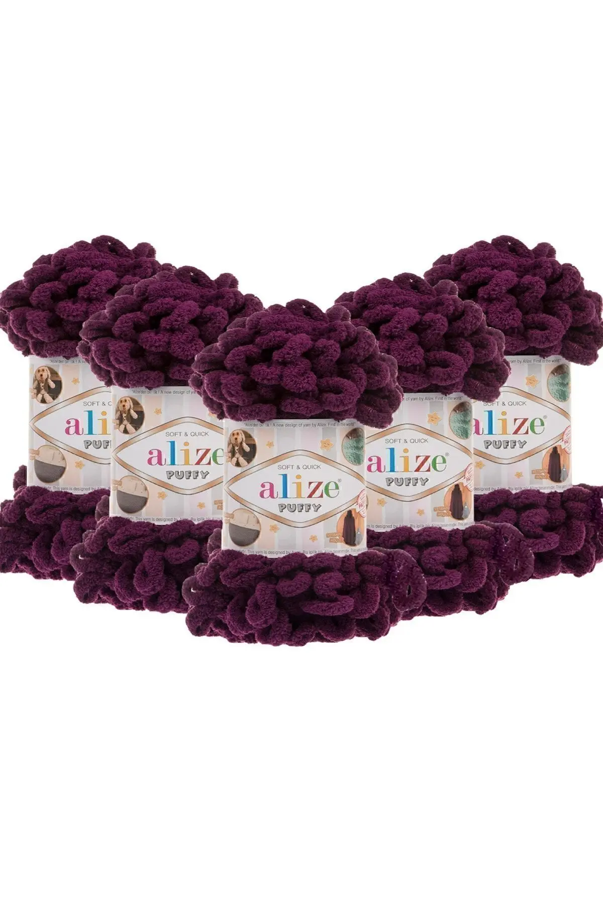 Alize Puffy El Örgü Ipliği 5'li Paket - 111 Mor - 100 Gr. 9 Mt. Parmak Örgü Ipi