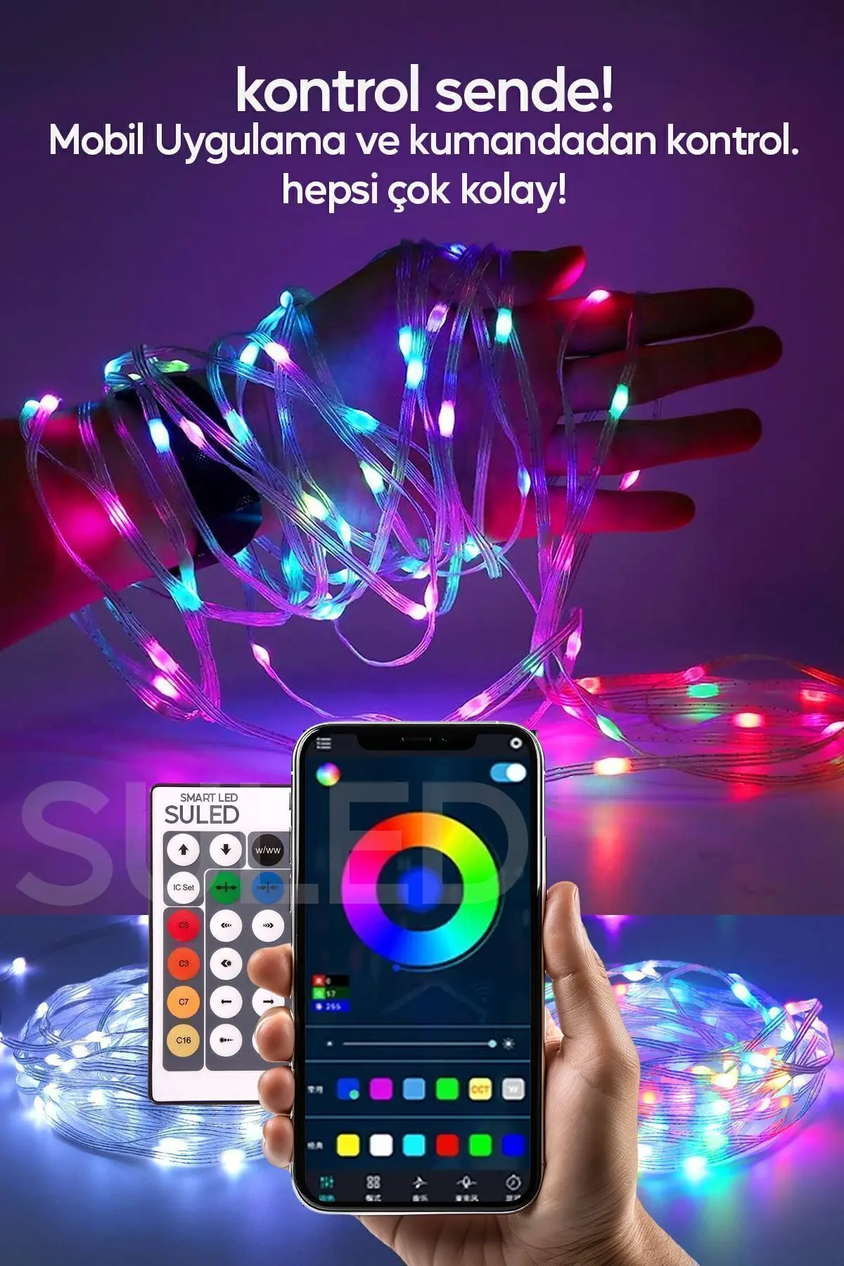 Tv Arkası 10 Metre Bluetooth Telefon Kontrollü Smart Şerit Led Sese Duyarlı Kumandalı Led Işık