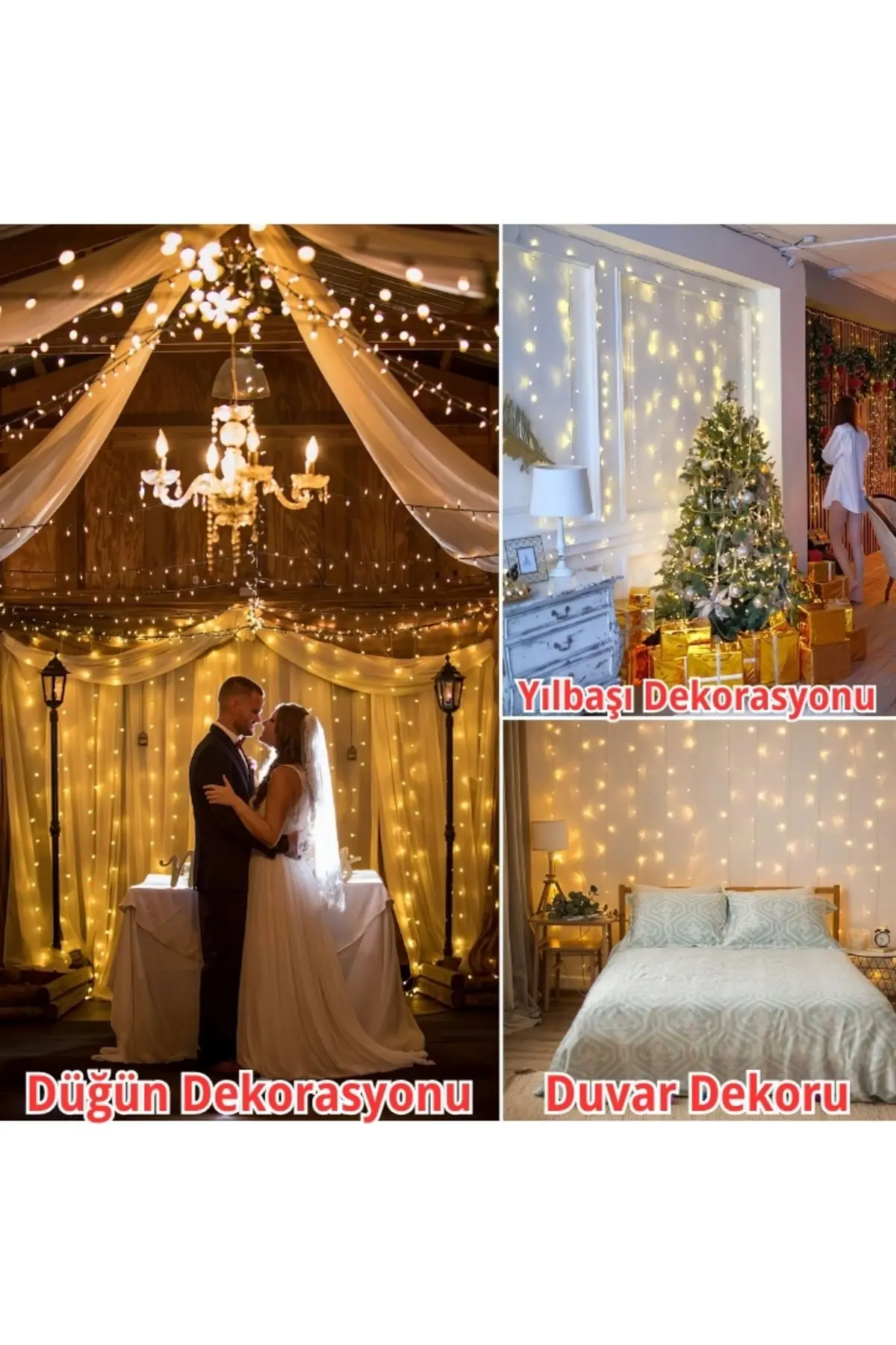 300 Ledli 10 Sarkıt Perde Led Işık-8 Fonksiyon, Uzaktan Kumandalı, 3x3 Metre