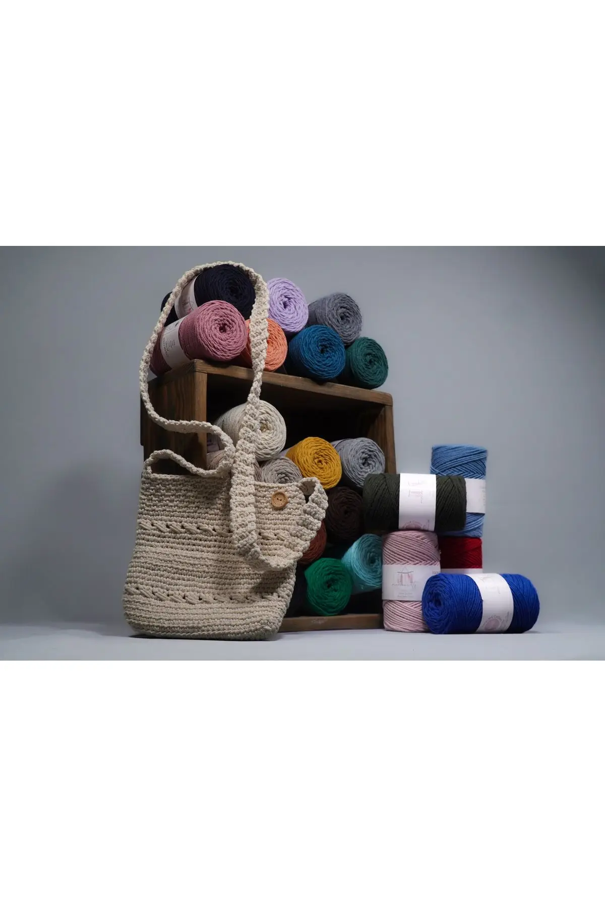 Premium Koton Pamuk Makrome Ipi Haki 250 gr 185 Metre 2mm Cotton Zincir Makrome Çanta Ipi Supla Ip