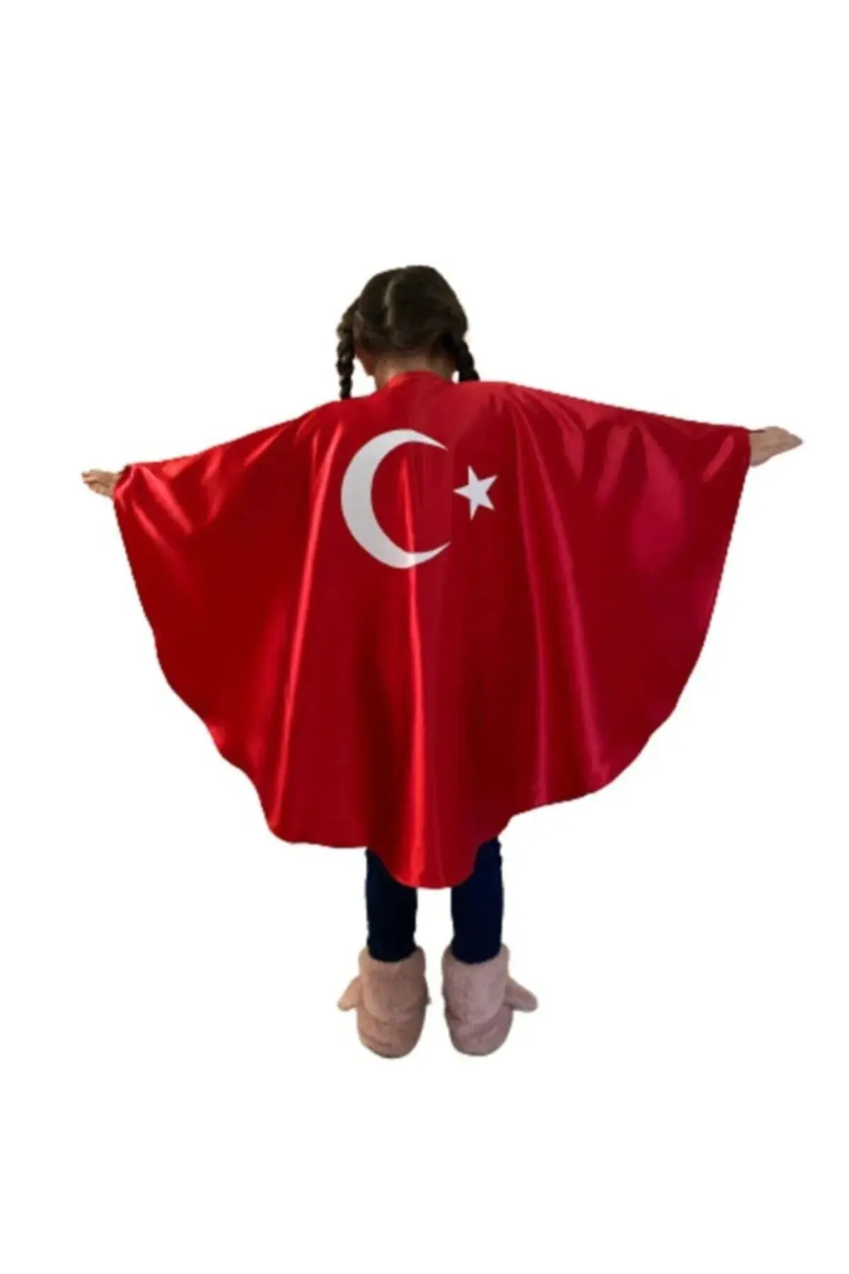 Türk Bayrağı Pelerin Gösteri Kostümü Kız-Erkek Ay Yıldız Bayraklı 23 nisan 2-6 yaş (M),7-12 yaş (L)