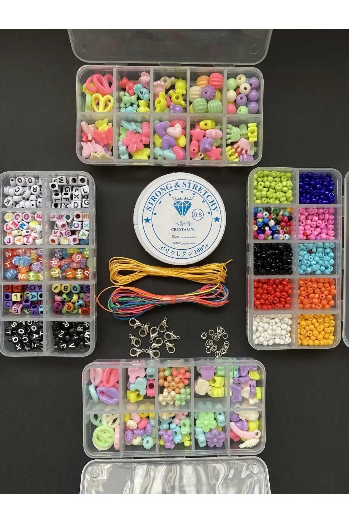 LİVZA BİJUTERİ Çift Şeker 4 Kutu Kendin Yap Hobi Takı Seti Kolye Bileklik Telefon Charmı Yapma Seti