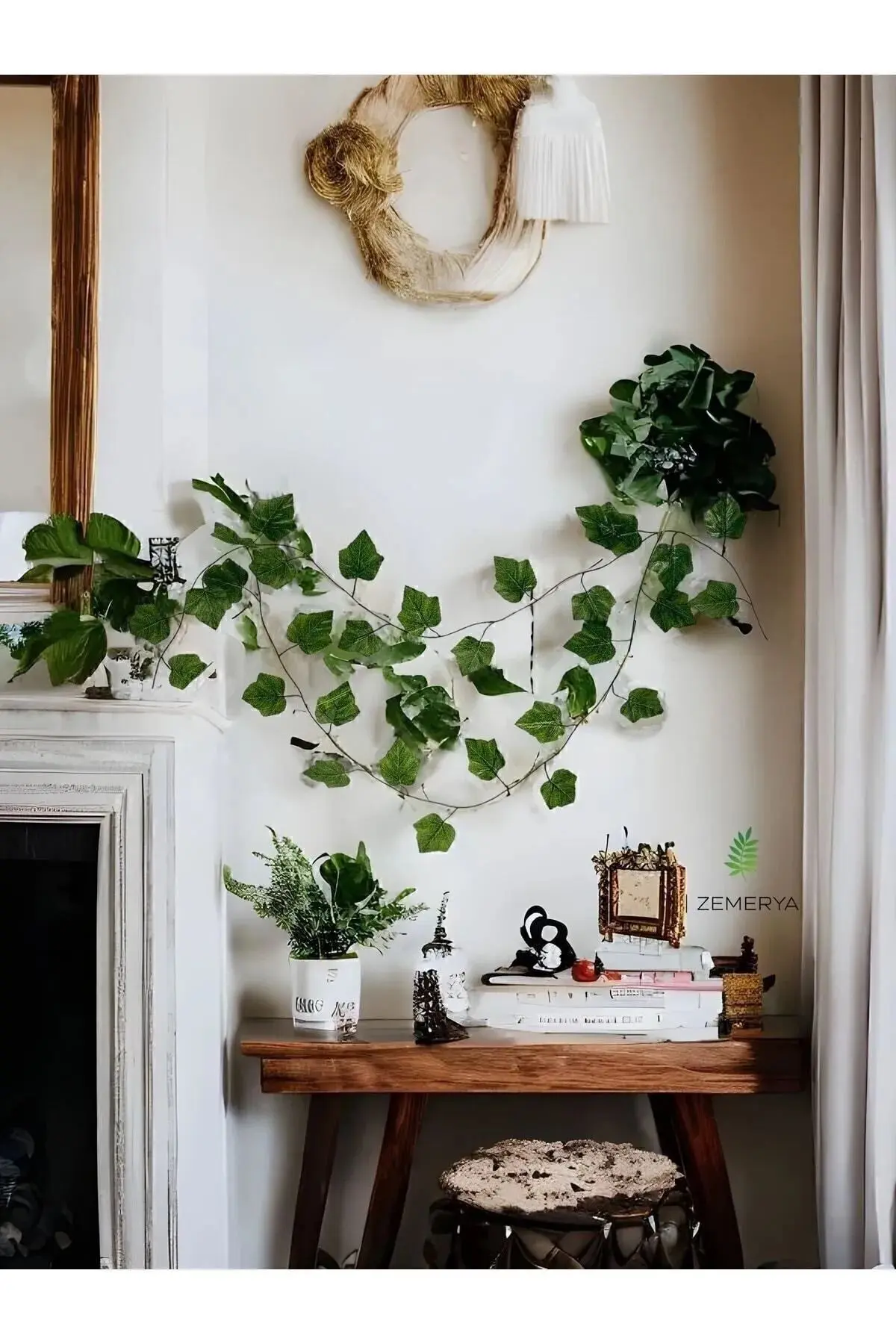 Dekoratif Yeşil Yapraklı 230 Cm Yapay Sarmaşık Ve 300 Cm Peri Led Mavi Renk