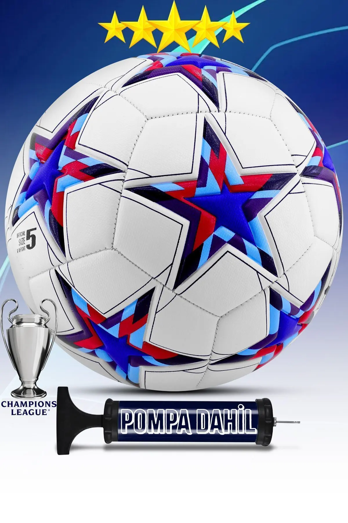 Pro Futbol Topu Maestro Şampiyonlar Ligi Pompalı Sert Zemin Halı Saha Futbol Topu No:5 Mavi
