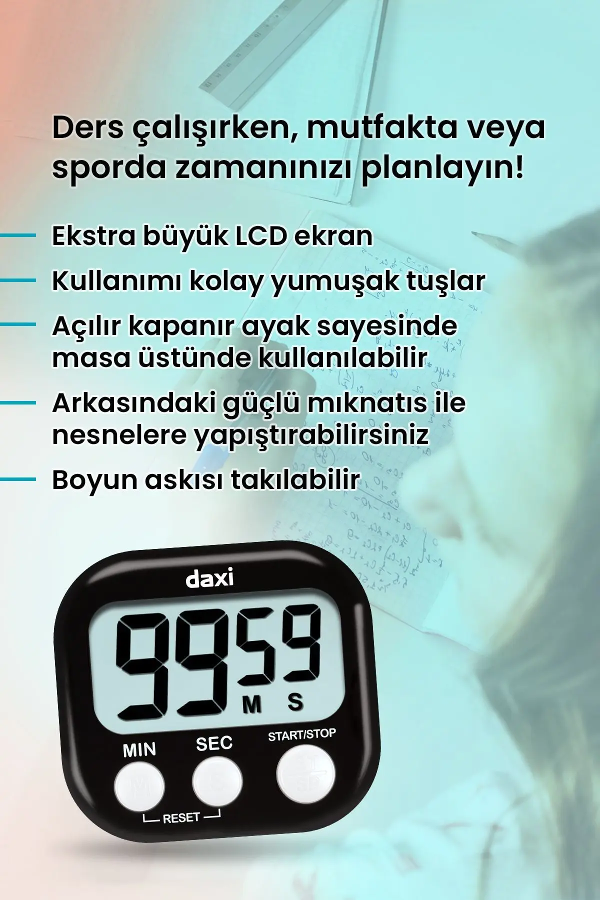 TX-100 ALARMLI DİJİTAL ZAMANLAYICI KRONOMETRE, GERİ SAYIM ÖZELLİKLİ, MIKNATISLI, 100 dk, 7.3 x 6.5cm