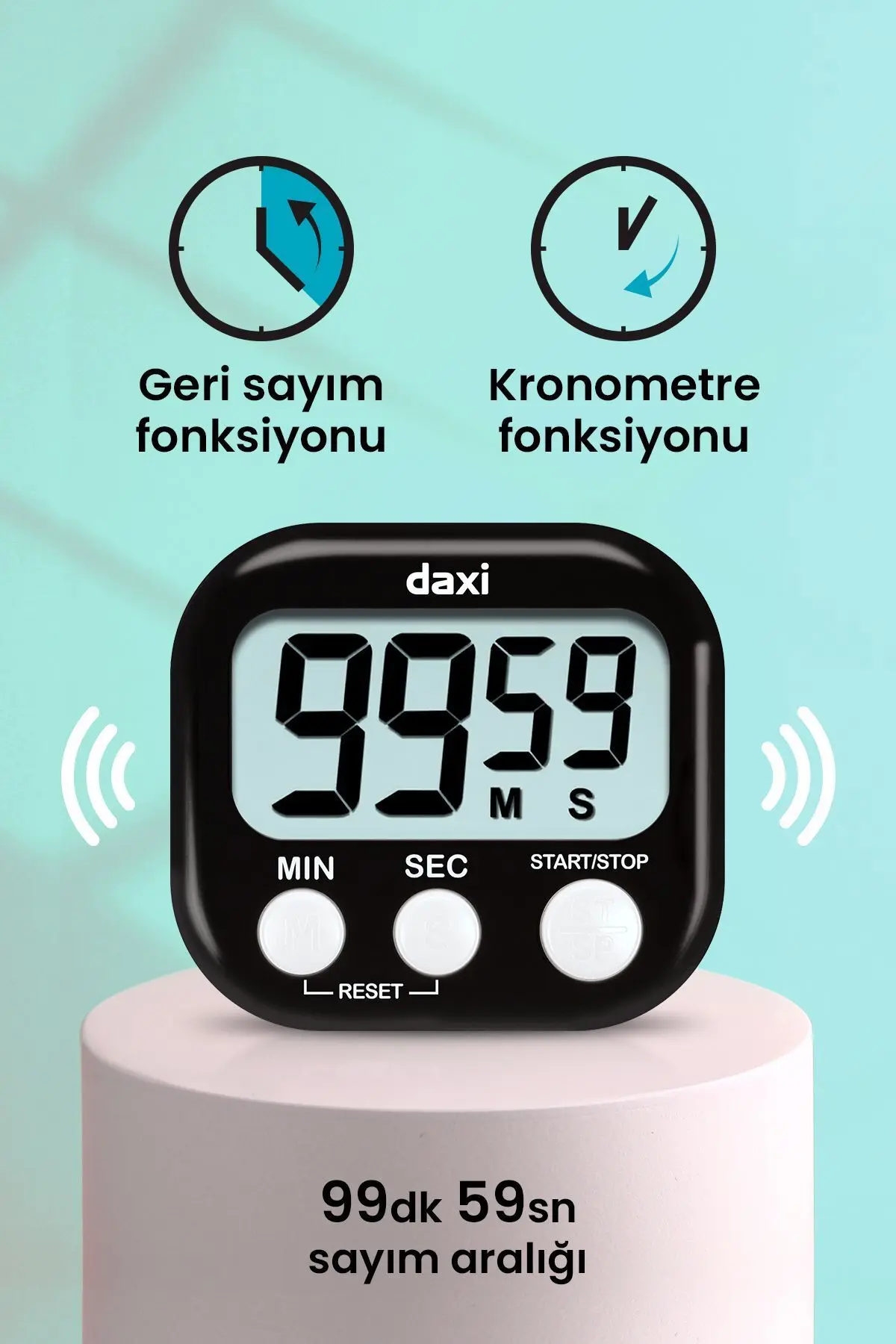 TX-100 ALARMLI DİJİTAL ZAMANLAYICI KRONOMETRE, GERİ SAYIM ÖZELLİKLİ, MIKNATISLI, 100 dk, 7.3 x 6.5cm