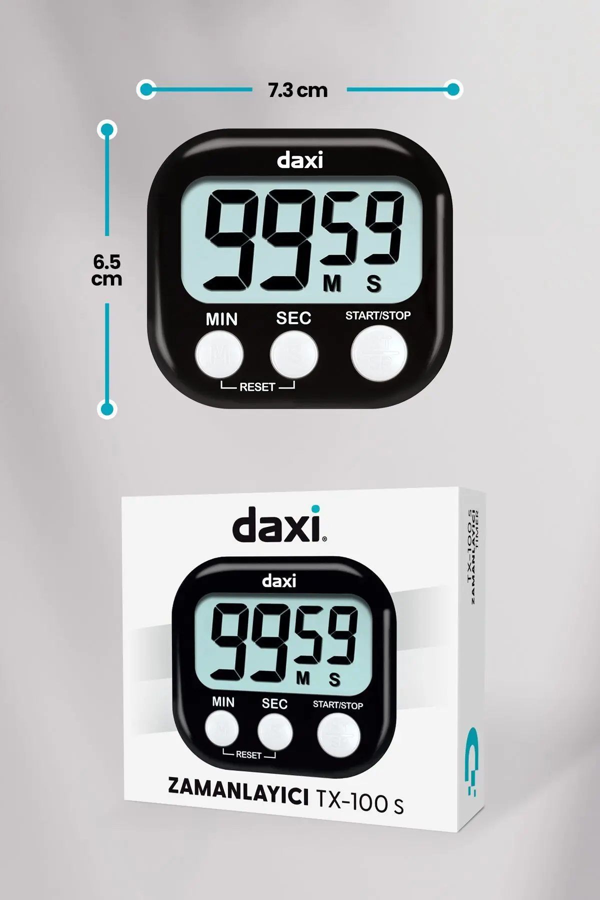TX-100 ALARMLI DİJİTAL ZAMANLAYICI KRONOMETRE, GERİ SAYIM ÖZELLİKLİ, MIKNATISLI, 100 dk, 7.3 x 6.5cm