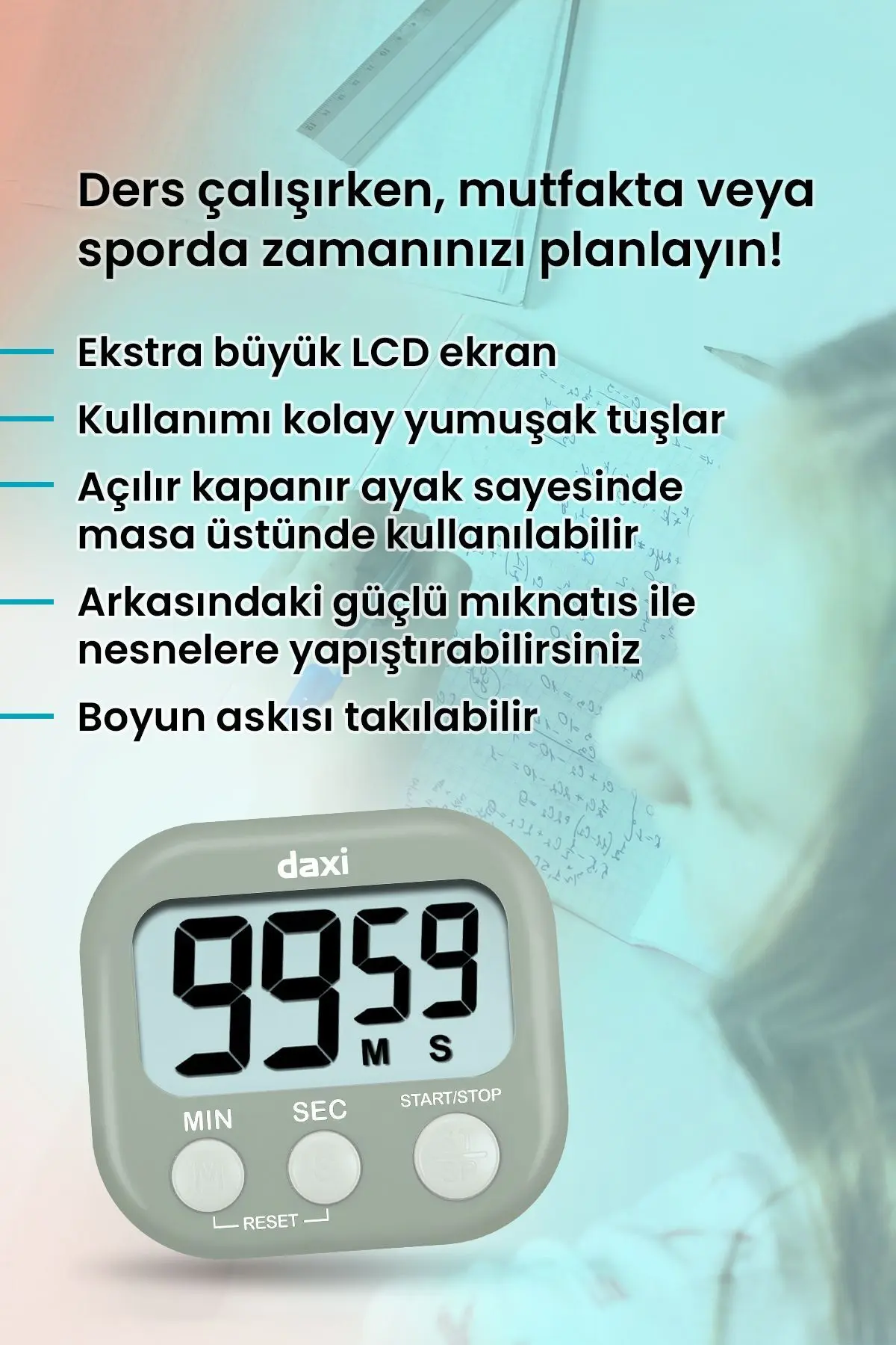 TX-100 ALARMLI DİJİTAL ZAMANLAYICI KRONOMETRE, GERİ SAYIM ÖZELLİKLİ, MIKNATISLI, 100 dk, 7.3 x 6.5cm