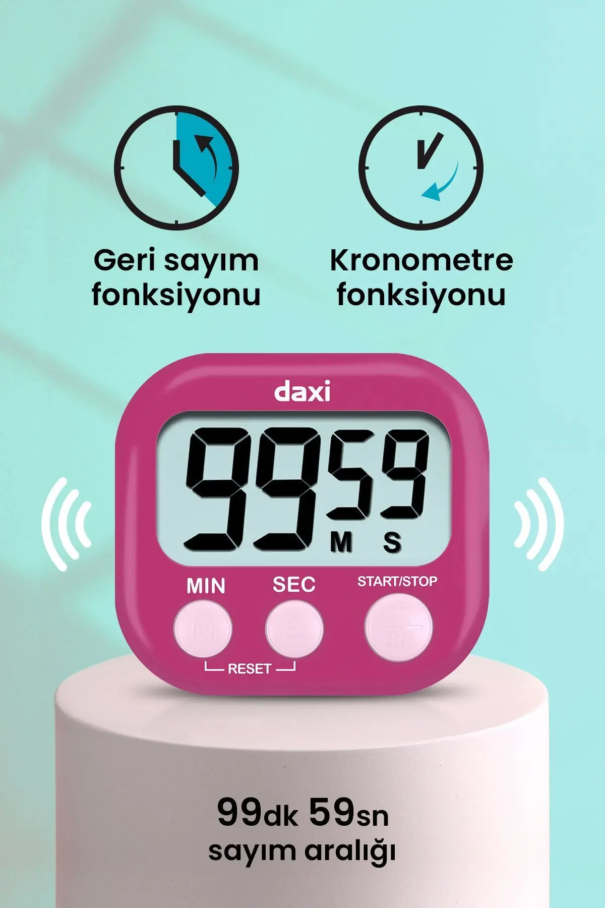 TX-100 ALARMLI DİJİTAL ZAMANLAYICI KRONOMETRE, GERİ SAYIM ÖZELLİKLİ, MIKNATISLI, 100 dk, 7.3 x 6.5cm