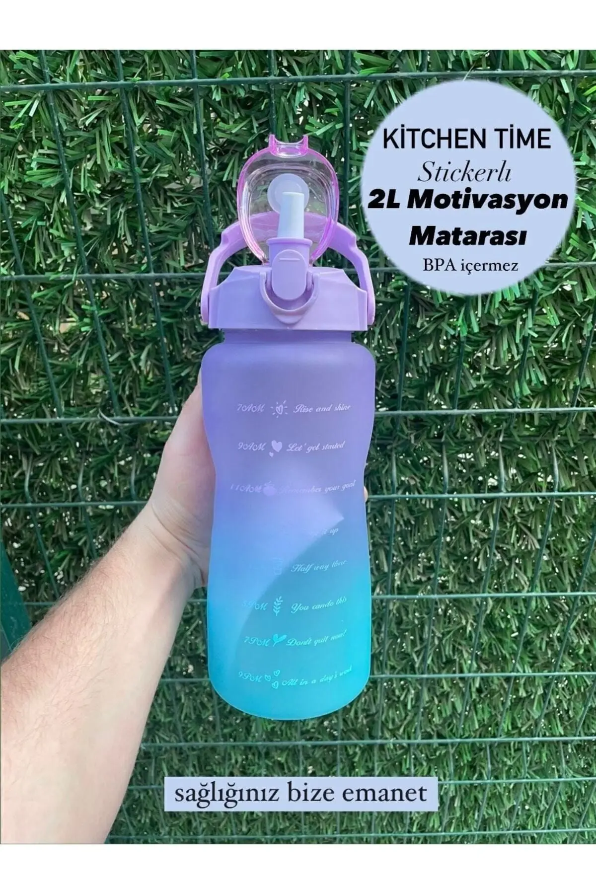 Purple Motivasyonel Su Matarası Su Şişesi Suluk 2l Tritan Spor Salonu Su Şişesi Bpa Içermez Suluk