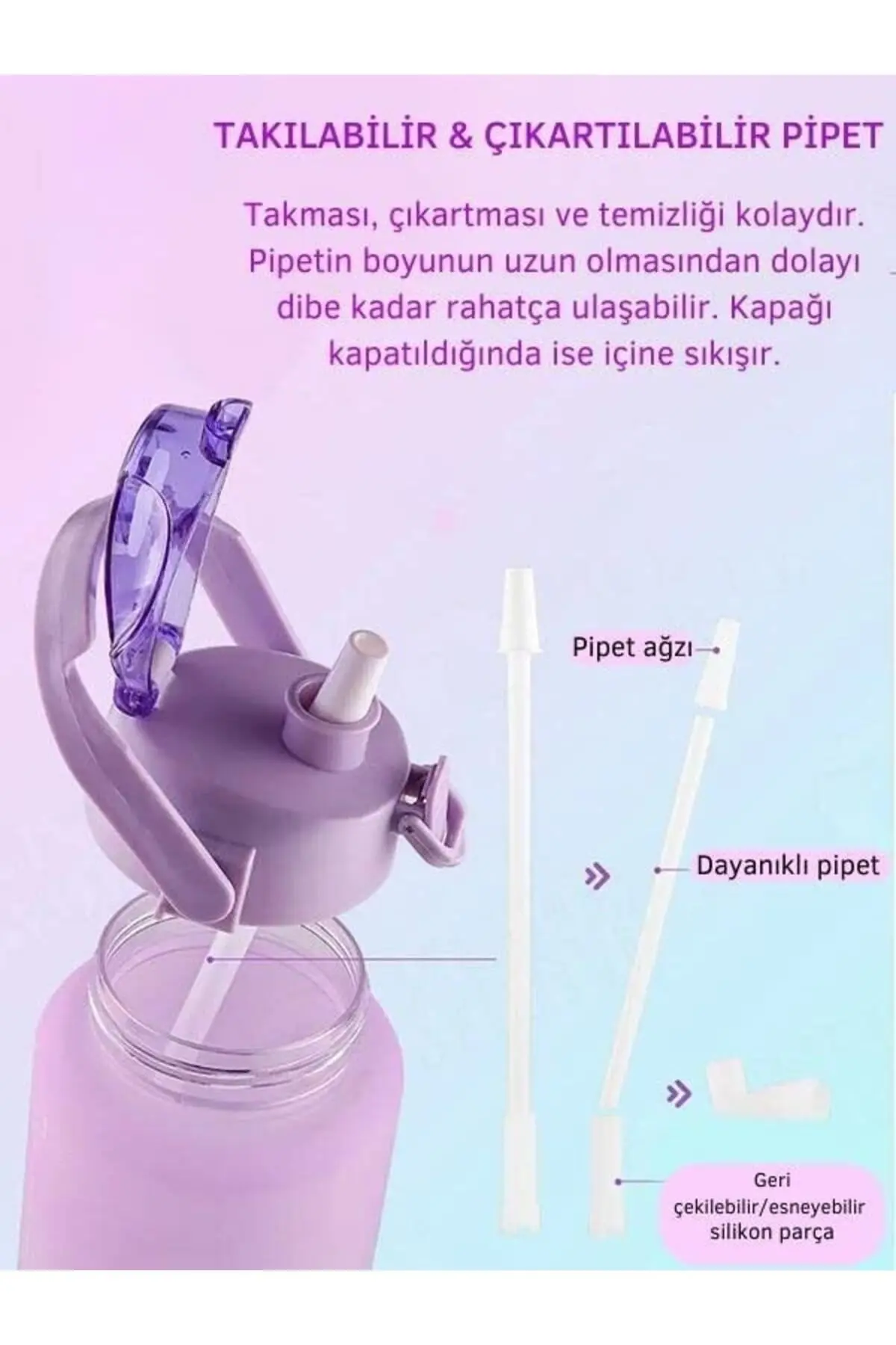 Mor Motivasyonel Su Matarası Su Şişesi 2l Tritan Spor Salonu Su Şişesi Bpa Içermez Suluk Sticker