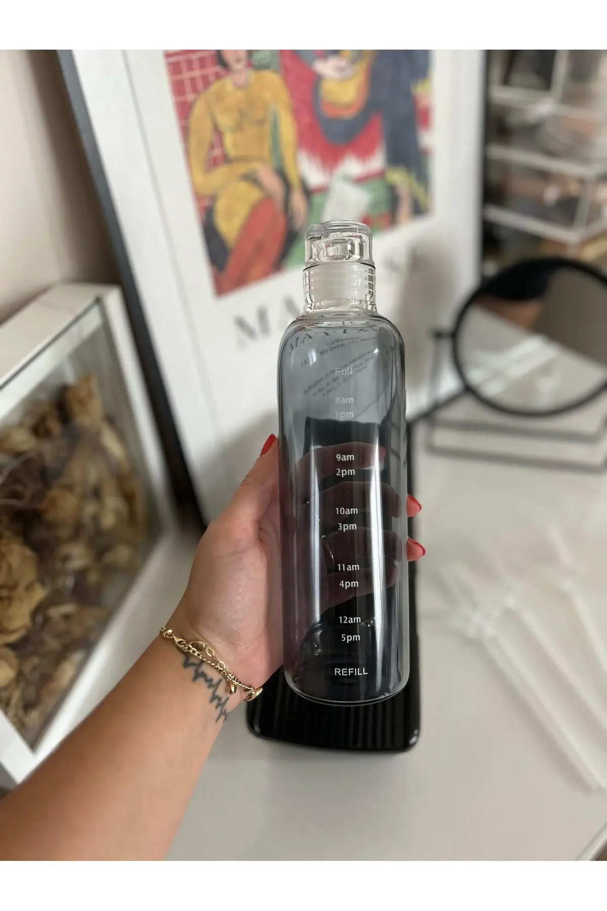 Sağlıklı Cam Su Şişesi 500ml Motivasyonlu Sızdırmaz Matara Suluk Borosilikat Cam