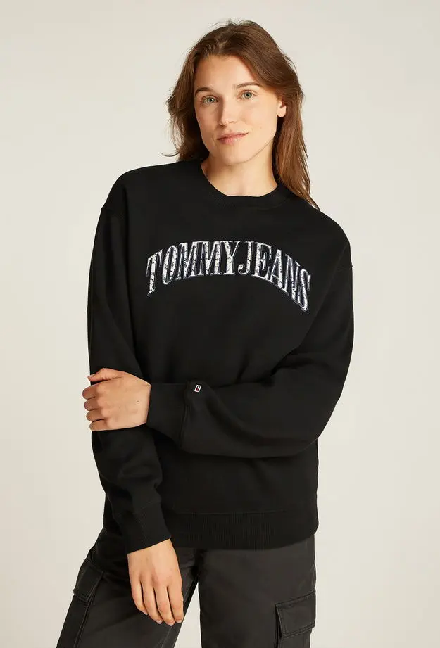Tommy Hilfiger Tommy Jeans Relax Floral Varsity Crew Kadın Siyah Sweatshirt
