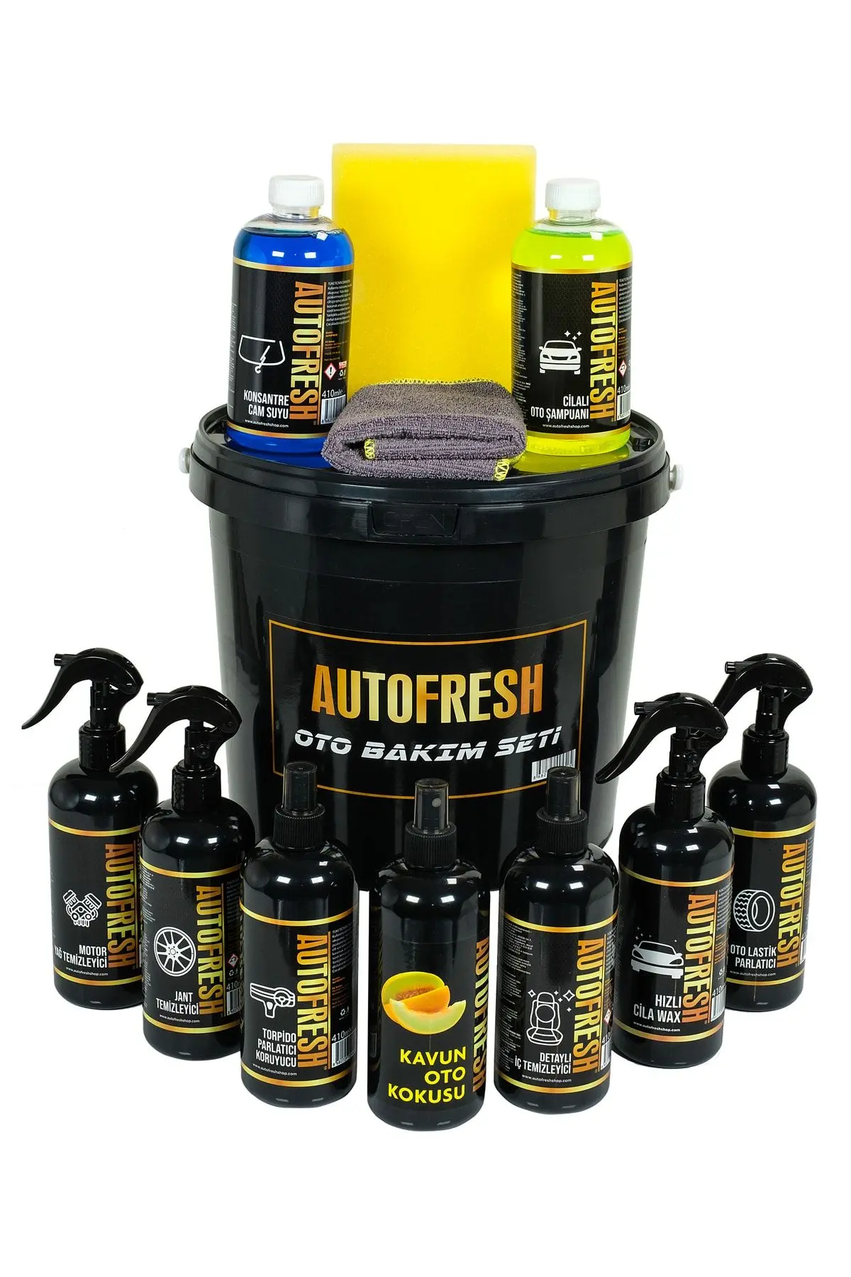 AutoFresh 12'li Efsane Set Araç Araba Yıkama Bakım Seti Fırsat Full Oto Bakım Temizlik Seti Kovalı