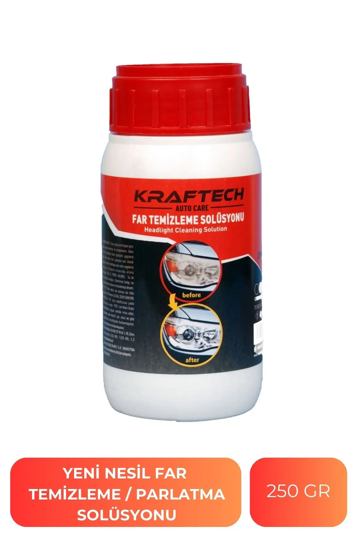 Kraftech Yeni Nesil Araba Far Temizleme Sıvısı Far Temizleme Solüsyonu Kloroform Uyumlu 250 Gr