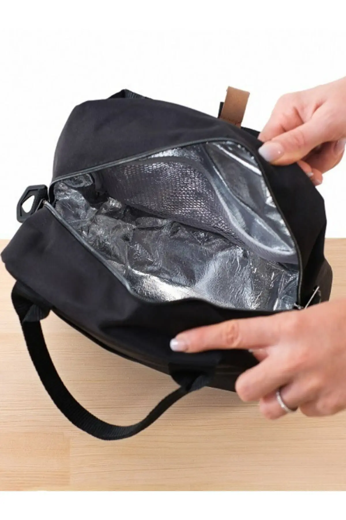 Isı Yalıtımlı Su Geçirmez Termal Çanta Yemek Taşıma Beslenme Çantası Askılı Siyah