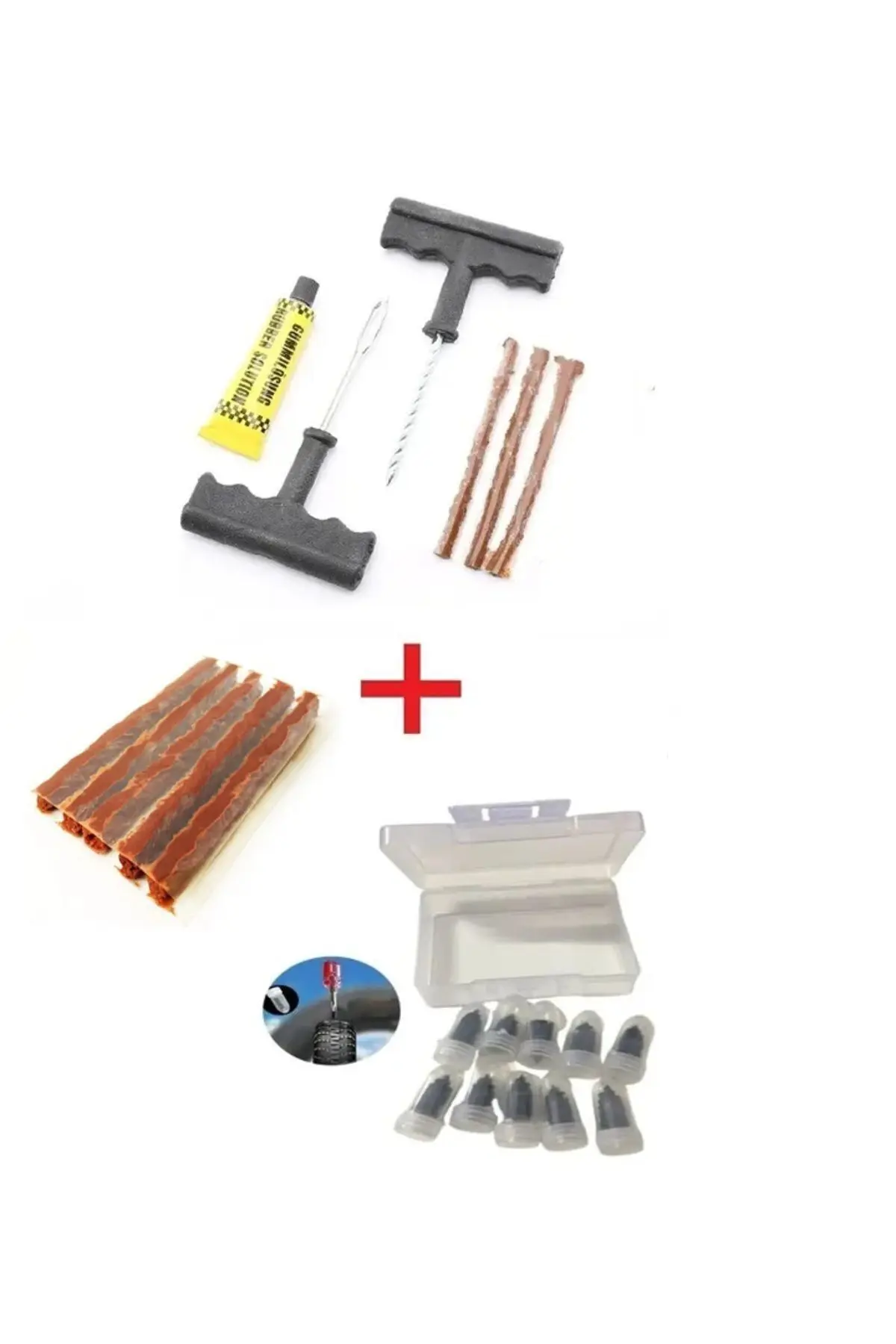 safestore Lastik Tamir Kiti Fitil Atma Seti+ Lastik Tamir Kiti Kauçuk Vida Seti+5 li Yedek Fitil