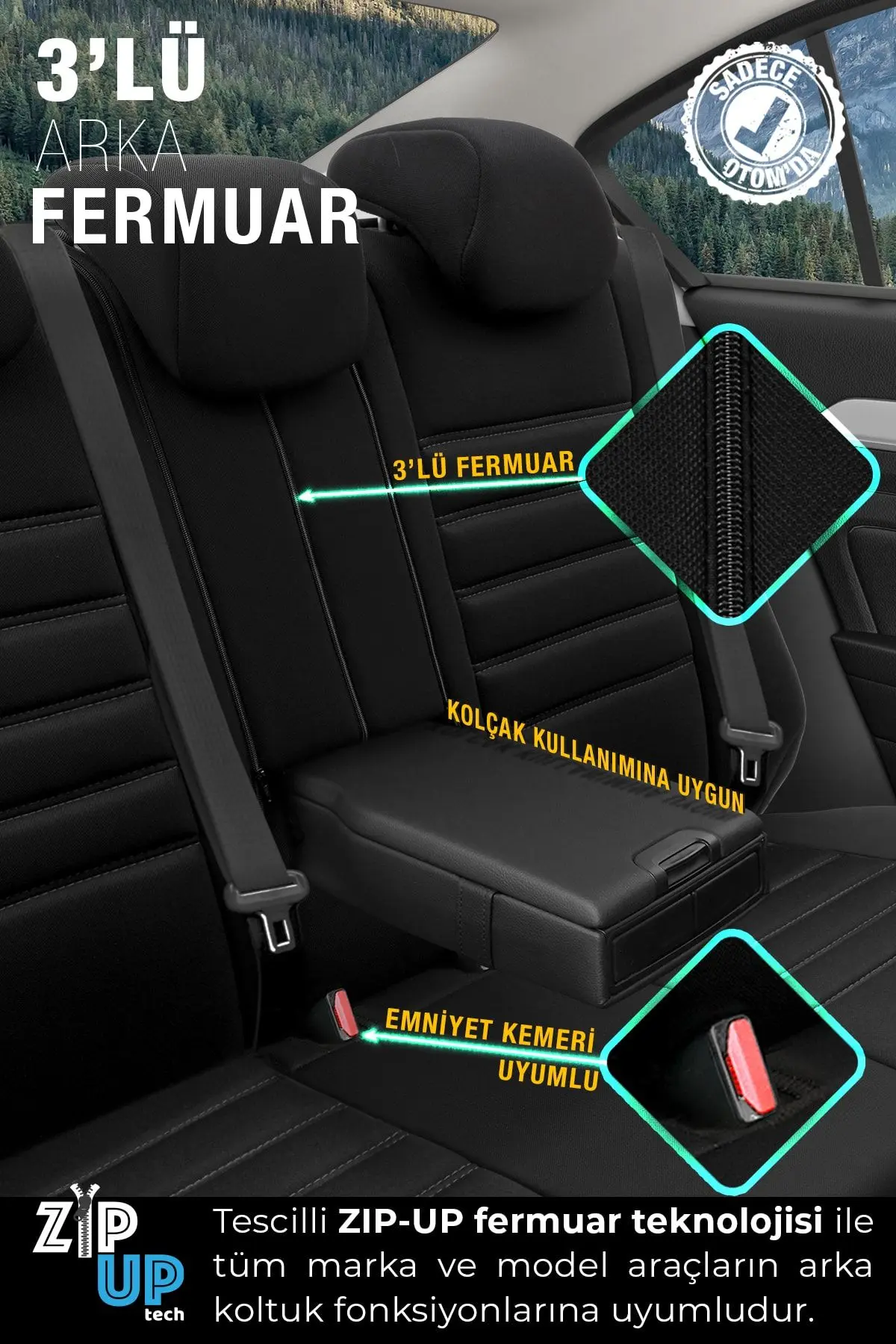 Limited Design Ortopedik Ekstra Destekli Oto Koltuk Kılıfı Tam Set - Siyah-Gri