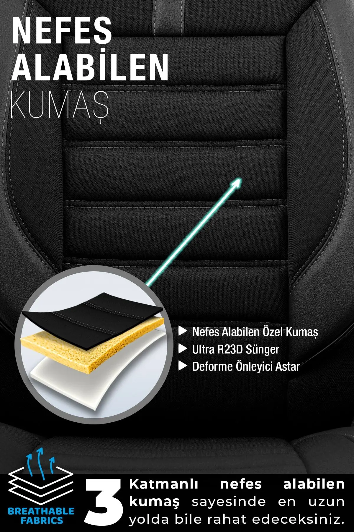 Limited Design Ortopedik Ekstra Destekli Oto Koltuk Kılıfı Tam Set - Siyah-Gri