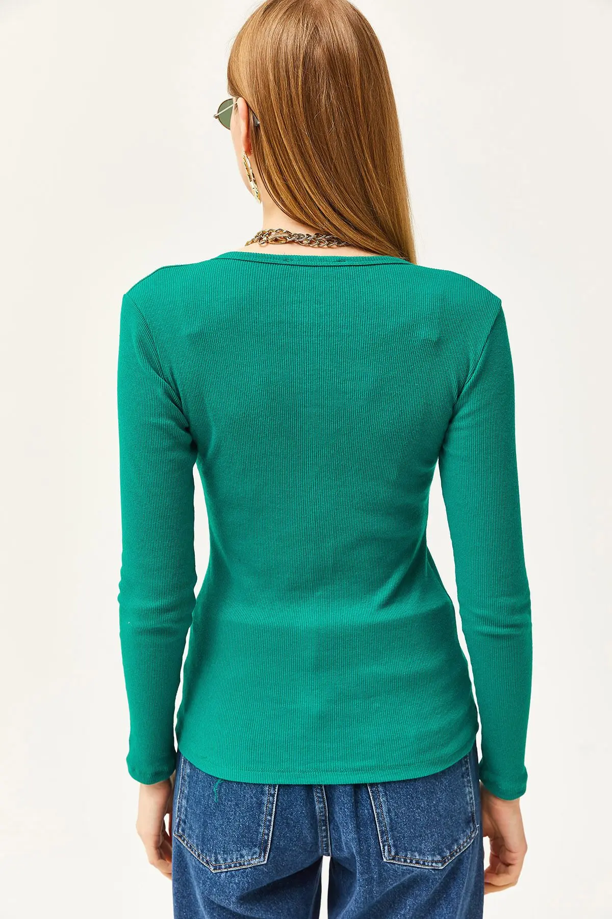 Kadın Zümrüt Yeşili Patlı Kaşkorse Bluz BLZ-19000588