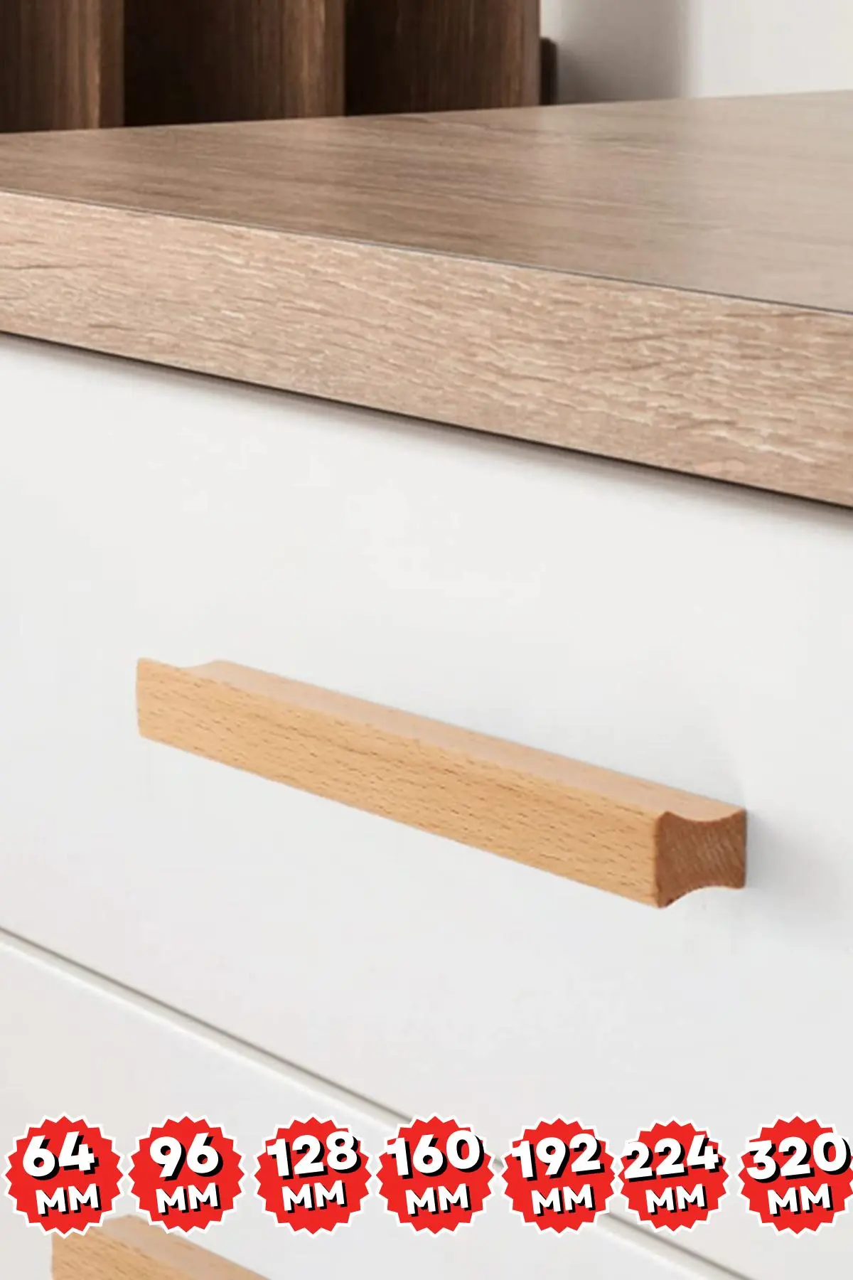ARTI WOODS Dolap Kulpu, 192 Mm, (19,2 CM), Mutfak Dolap Kulplari, Ahşap Kulp, Cekmece Kulpu, Kulp