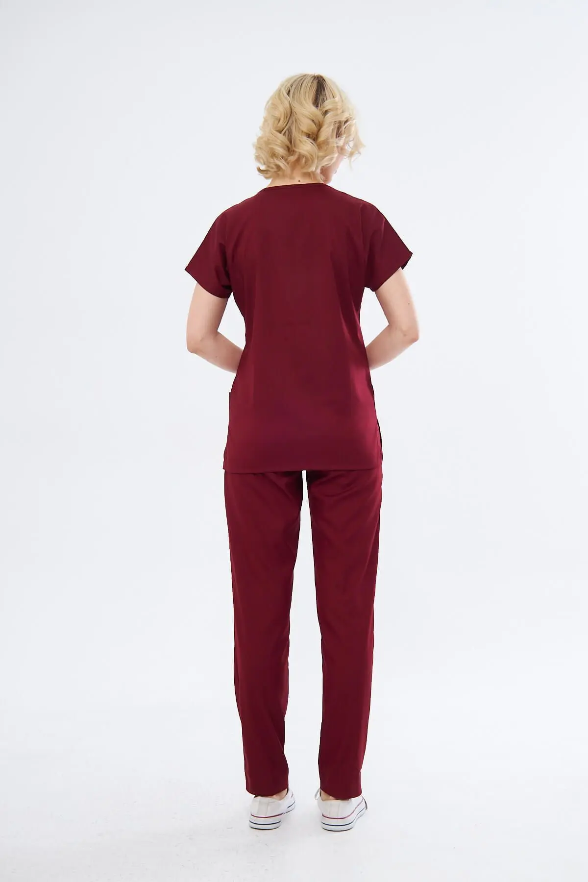 Bordo Medikal Hemşire Üniforması Unisex Yüksek Pamuk Likra Doktor Hekim Hemşire Scrubs