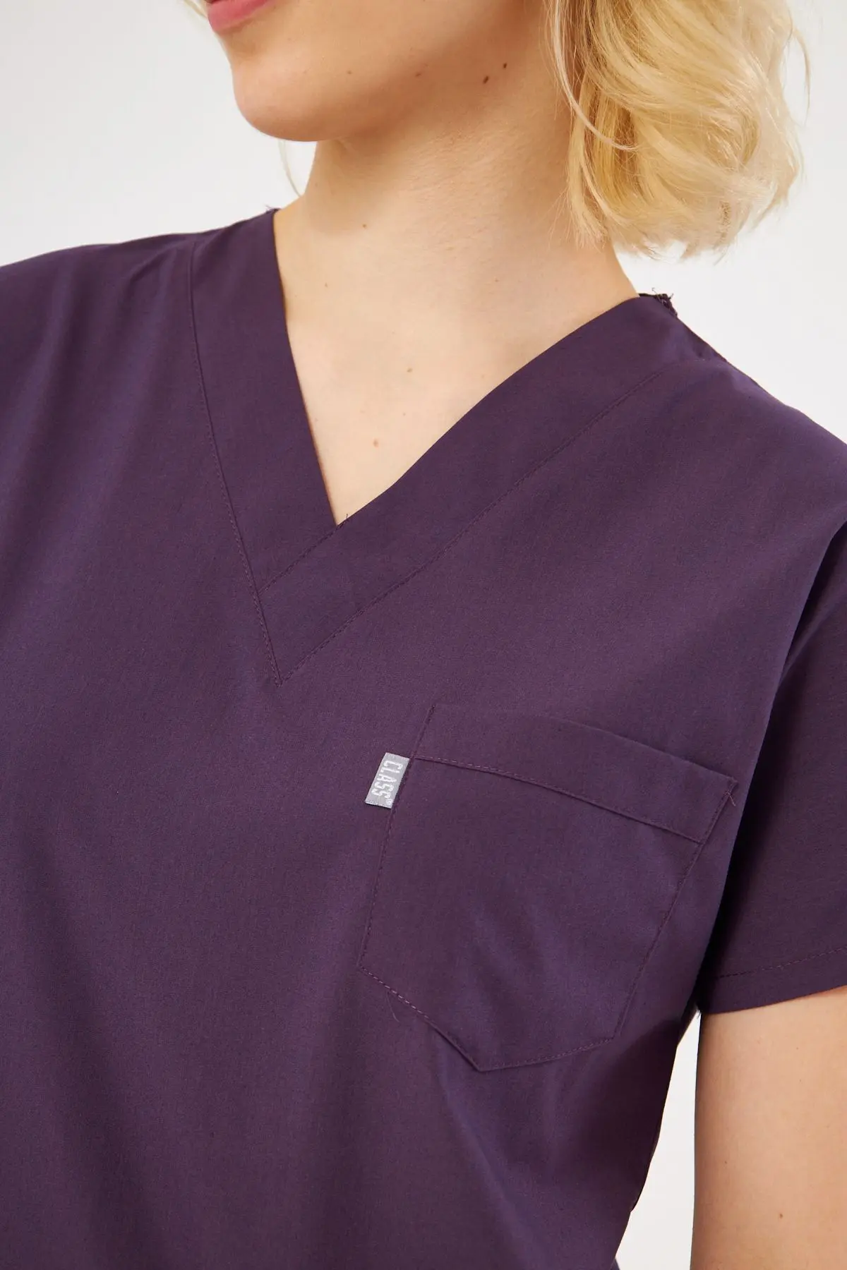 Açık Mürdüm Likralı Unisex Medikal Hemşire Ve Doktor Üniforması Scrubs Cerrahi Giyim Takım