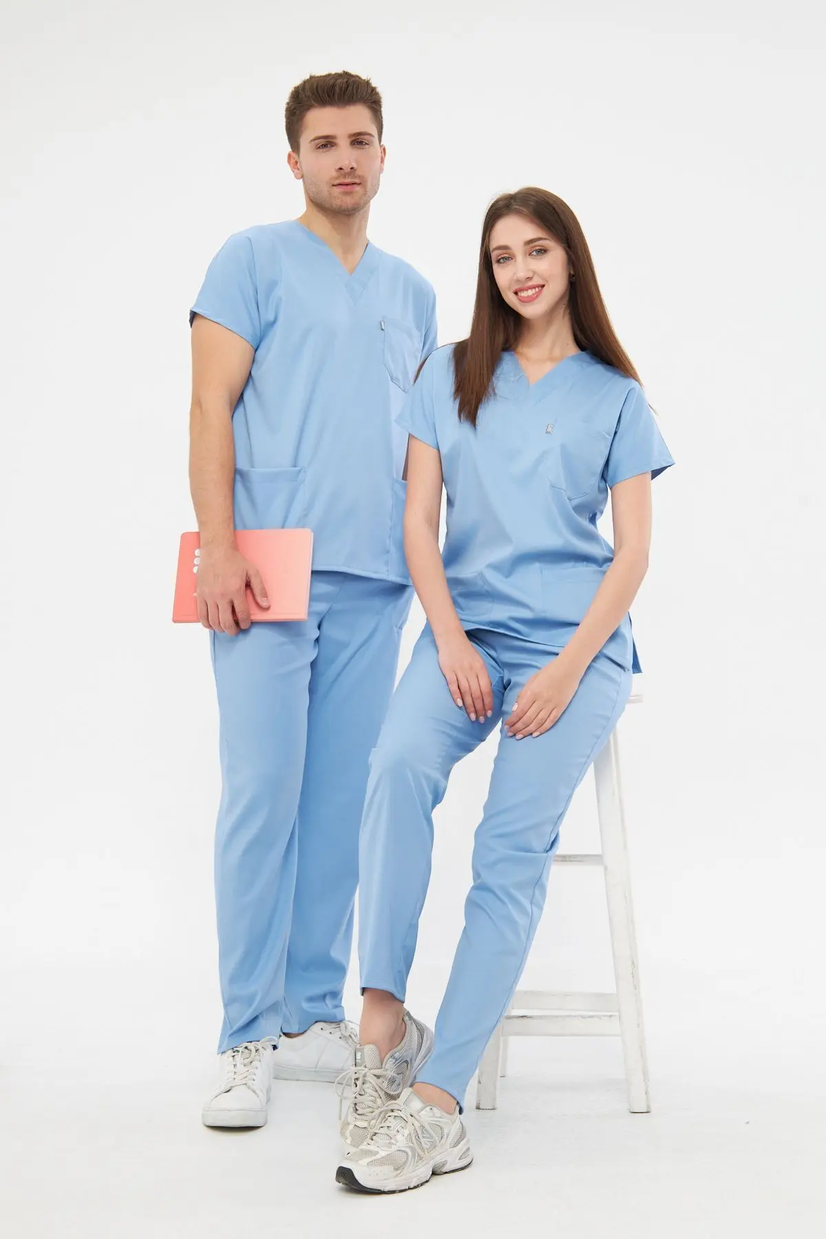 Class Üniforma Bebe Mavisi Likralı Unisex Yarasa Kol Medikal Doktor Ve Hemşire Forması Scrubs Hastane Üniforması