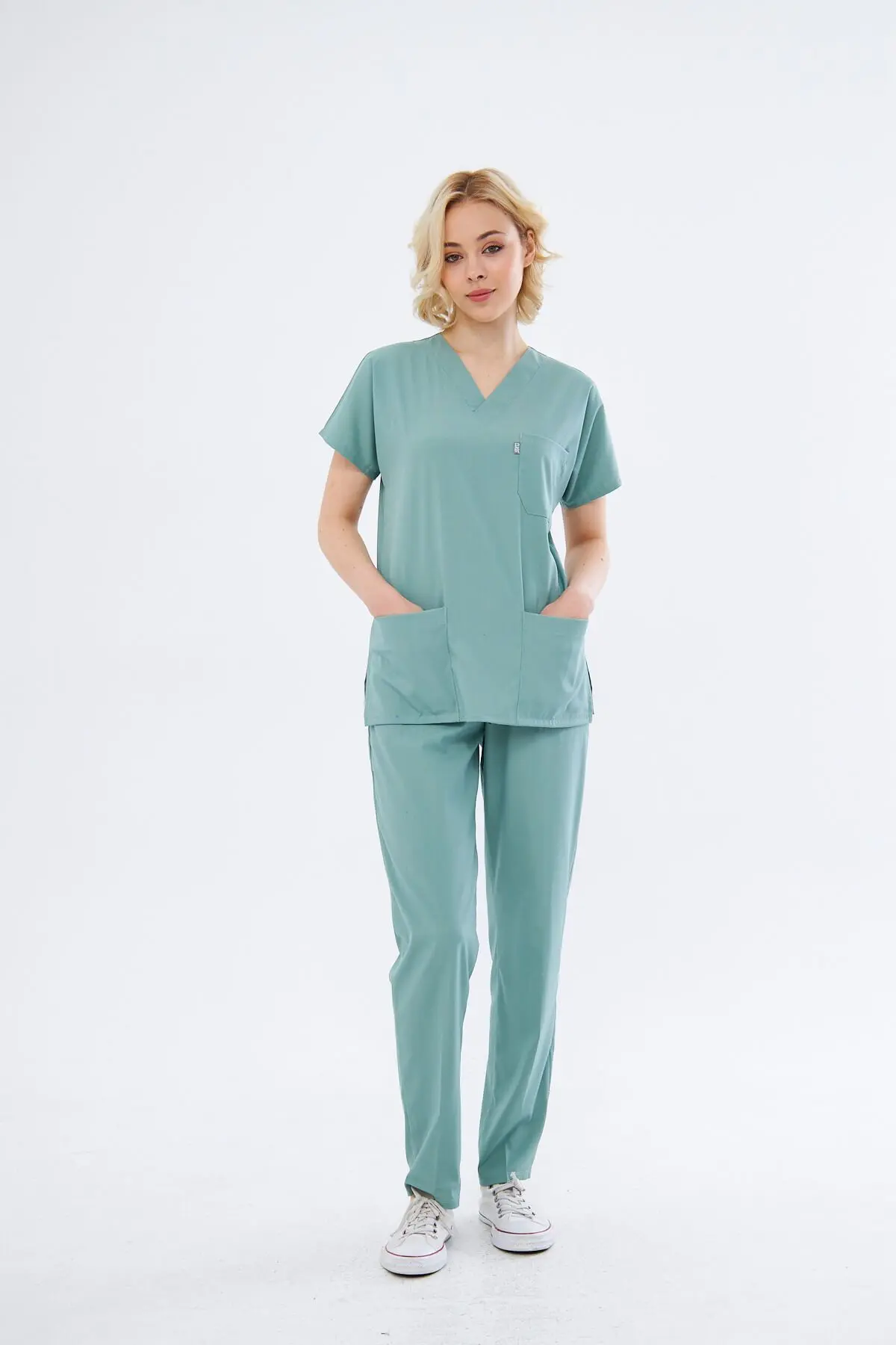 Class Üniforma Çağla Yeşili Likralı Unisex Yarasa Kol Doktor Ve Hemşire Forması Scrubs Cerrahi Takım
