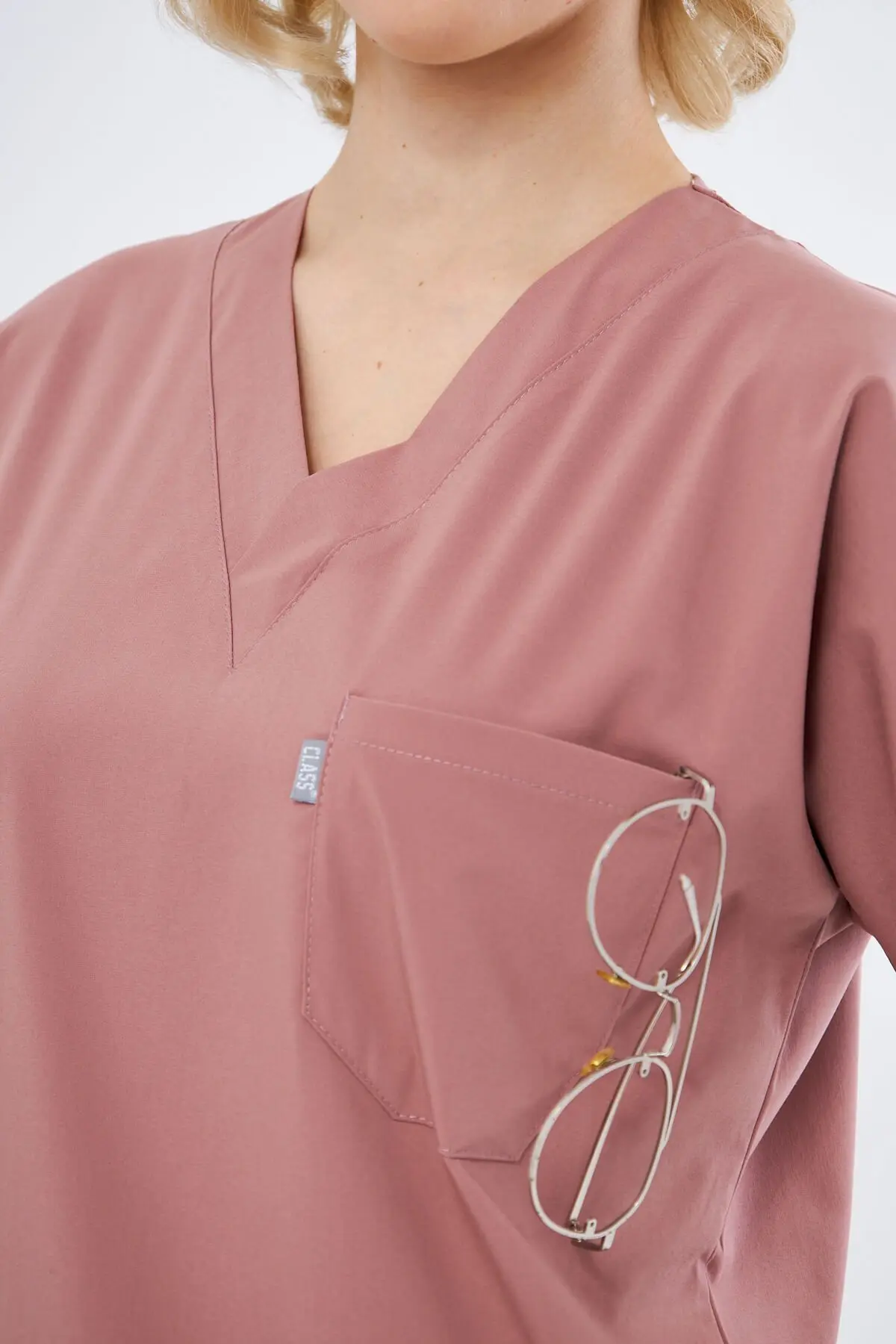 Gül Kurusu Likralı Unisex Yarasa Kol Medikal Hemşire Ve Doktor Üniforması Cerrahi Takım