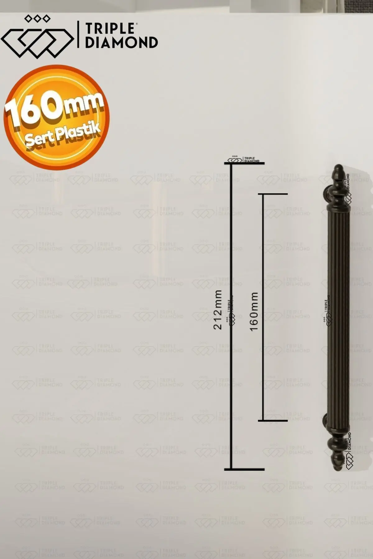 Triple Diamond 160 Mm Siyah Çekmece Kulpları Dolap Mobilya Kulp Sert Polimer Kulpu Vidadahil ( 16 Cm ) = 160 Mm