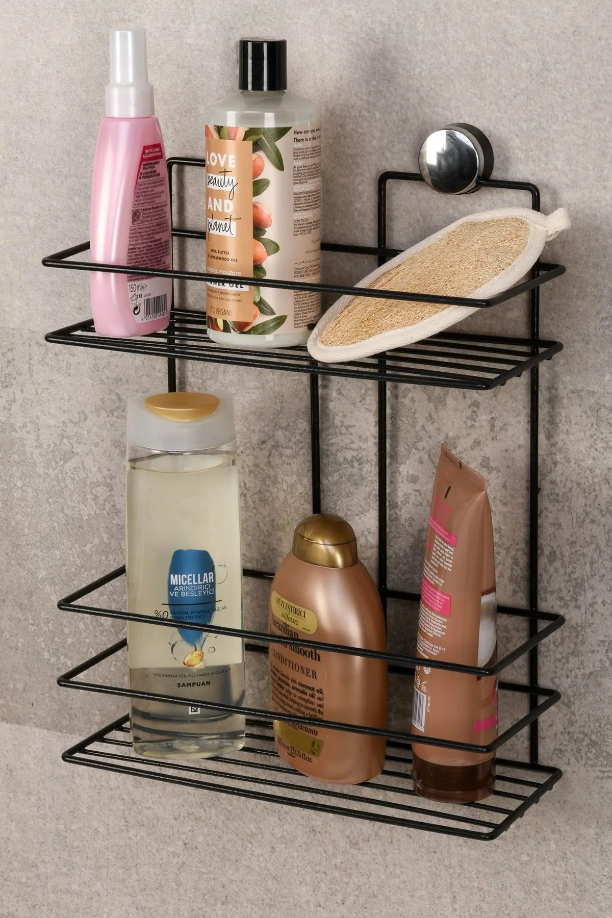 Paslanmaz Yapışkanlı Banyo Şampuanlık Duşa Kabin Rafı İkili