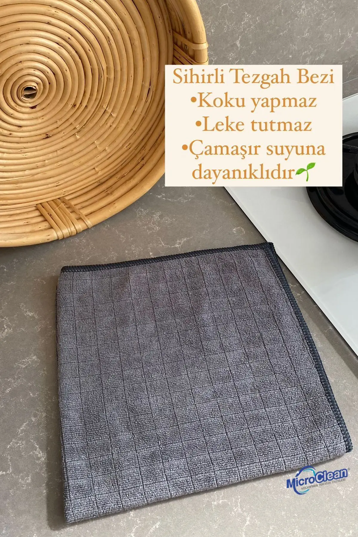 Micro Clean Missclean (1 ADET) Mikrofiber Mutfak,tezgah Bezi Gri Kareli