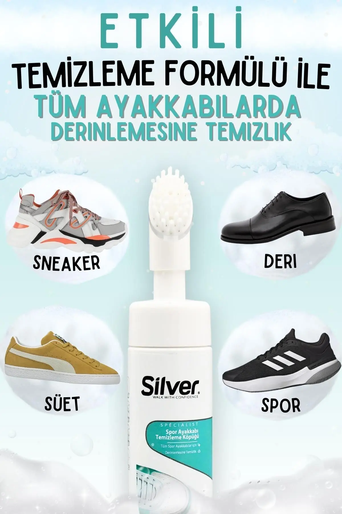 Fırçalı Spor Ayakkabı Bakım Temizleme Köpüğü Güçlendirilmiş Formül 150 ML