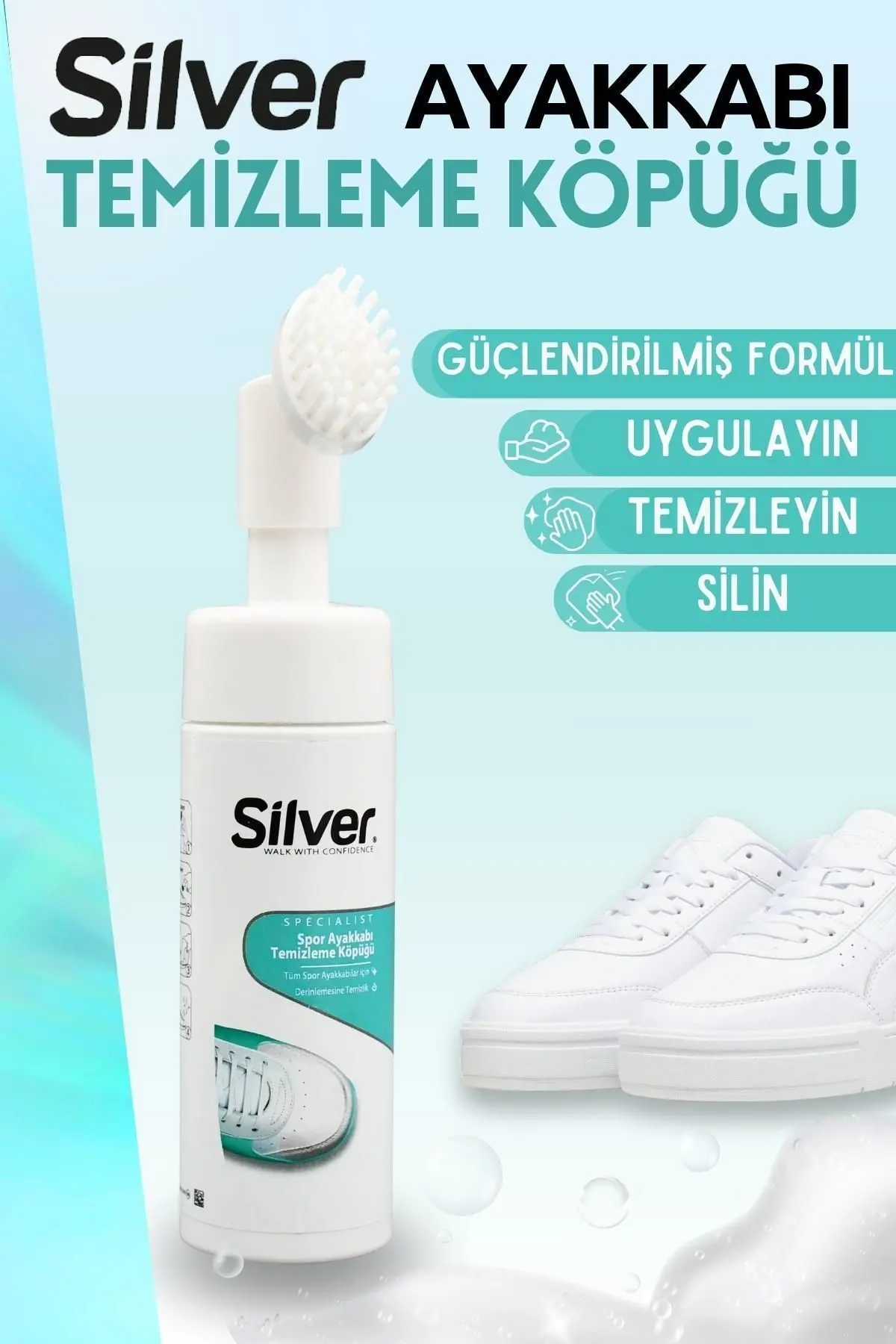 Silver Fırçalı Spor Ayakkabı Bakım Temizleme Köpüğü Güçlendirilmiş Formül 150 ML