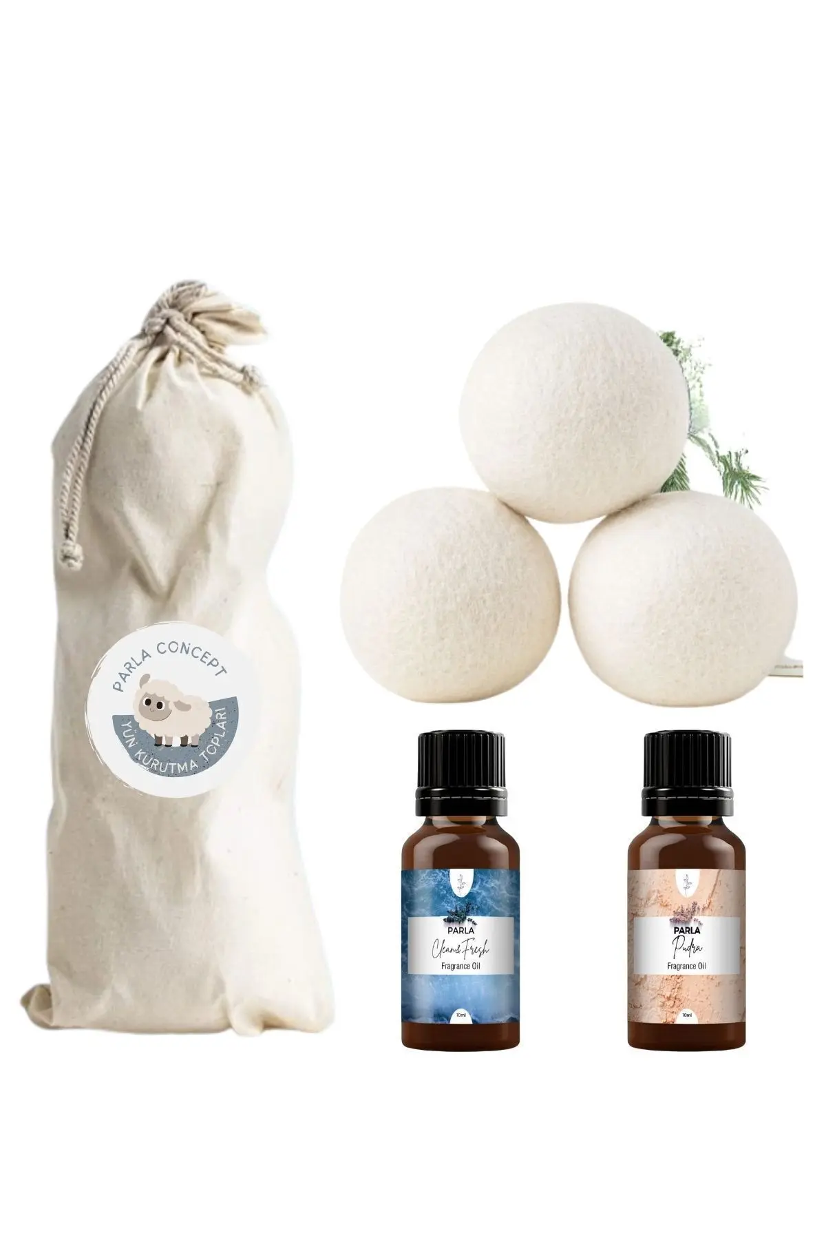 Parla Concept Çamaşır Yün Kurutma Topu ve Koku Seti - Kurutma Makinesi İçin - 3 Adet Top ve 2 Adet Koku - XL