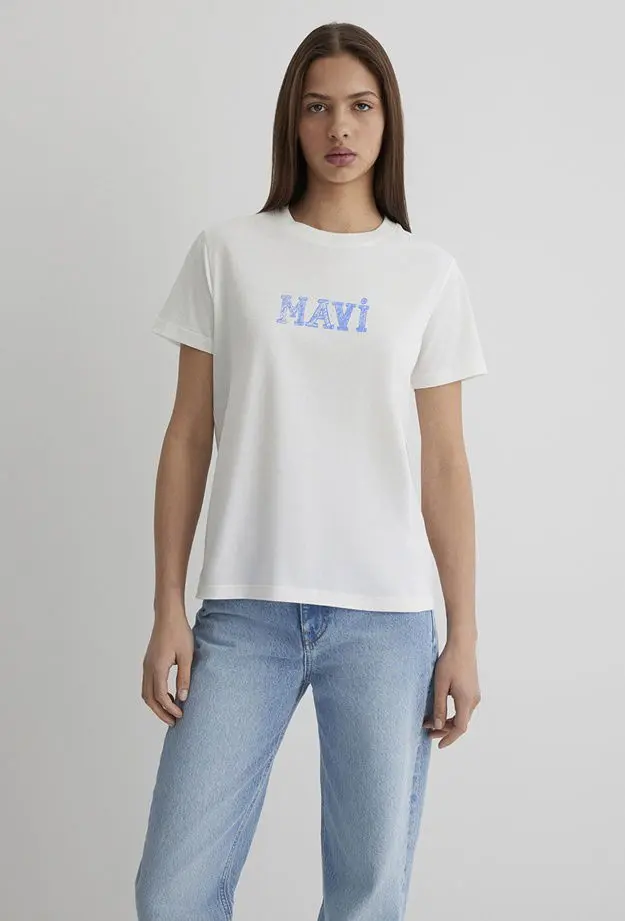 Mavi Mavi Baskılı Beyaz Tişört Regular Fit / Normal Kesim 1612232-70057