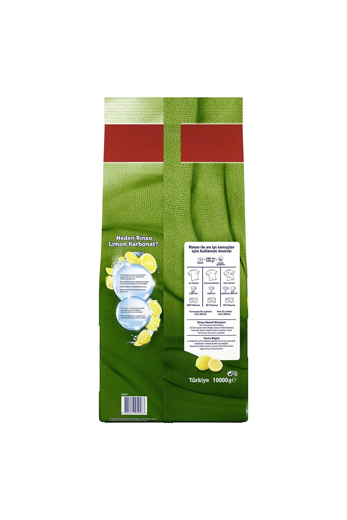 Toz Çamaşır Deterjanı Limon Ve Karbonat Renkliler Ve Beyazlar Için 10 Kg X1