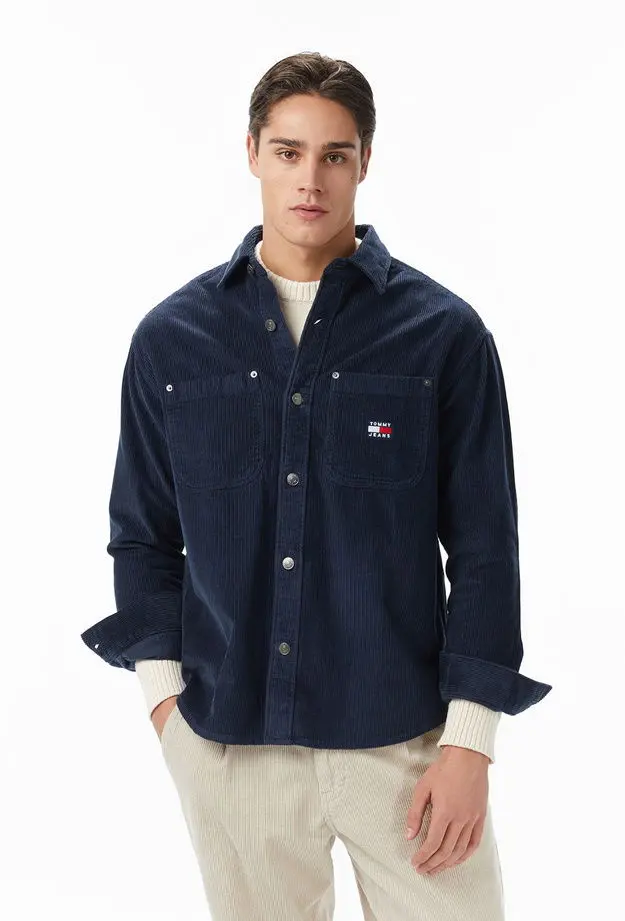 Tommy Hilfiger Tommy Hilfiger Washed Corduroy Erkek Mavi Gömlek