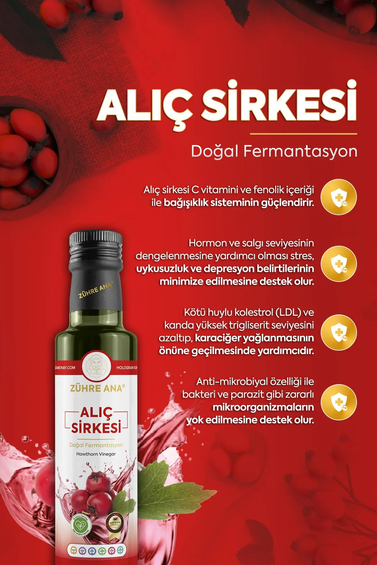Alıç Sirkesi Doğal Fermantasyon Hawthorn Vinegar 500 Ml